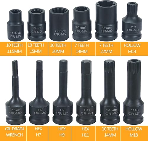 Miniatura 7 de Juego de 12 piezas de pinza de freno de impacto especial de 12 pulgada de llave de vaso cuadrada Kit de herramientas de freno compatible con