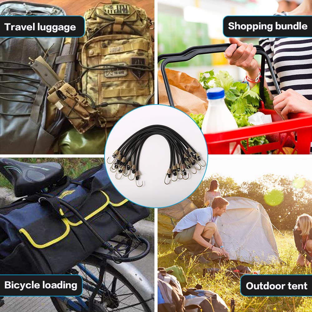 Lot de 10 tendeurs en caoutchouc avec crochets, 22,9 cm pour vélos, bâches, coffres, camping