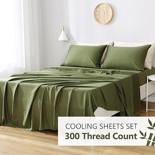 Miniatura 9 de Lyocell - Juego de sábanas de tamaño Queen, rayón derivado del bambú, bolsillo profundo de hasta 16 pulgadas, 4 piezas suaves y sedosas,