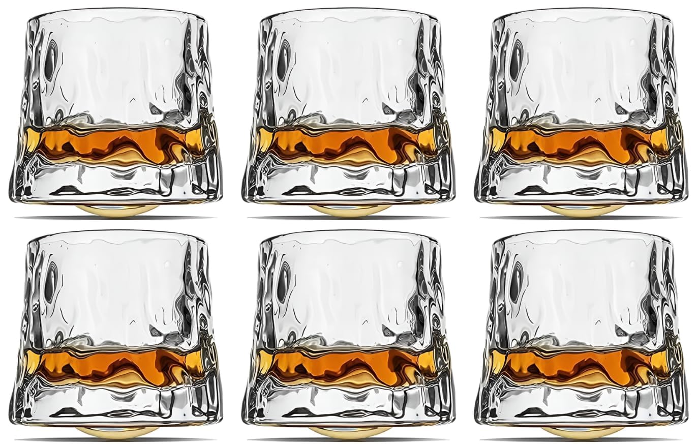 ANKUL Spinning Whiskey Glass Set of 6 (170ML) – Rotating Dancing Whisky Tumbler with Heavy Base for Scotch & Bourbon (6, Spining Melted)(No Wooden Coaster)