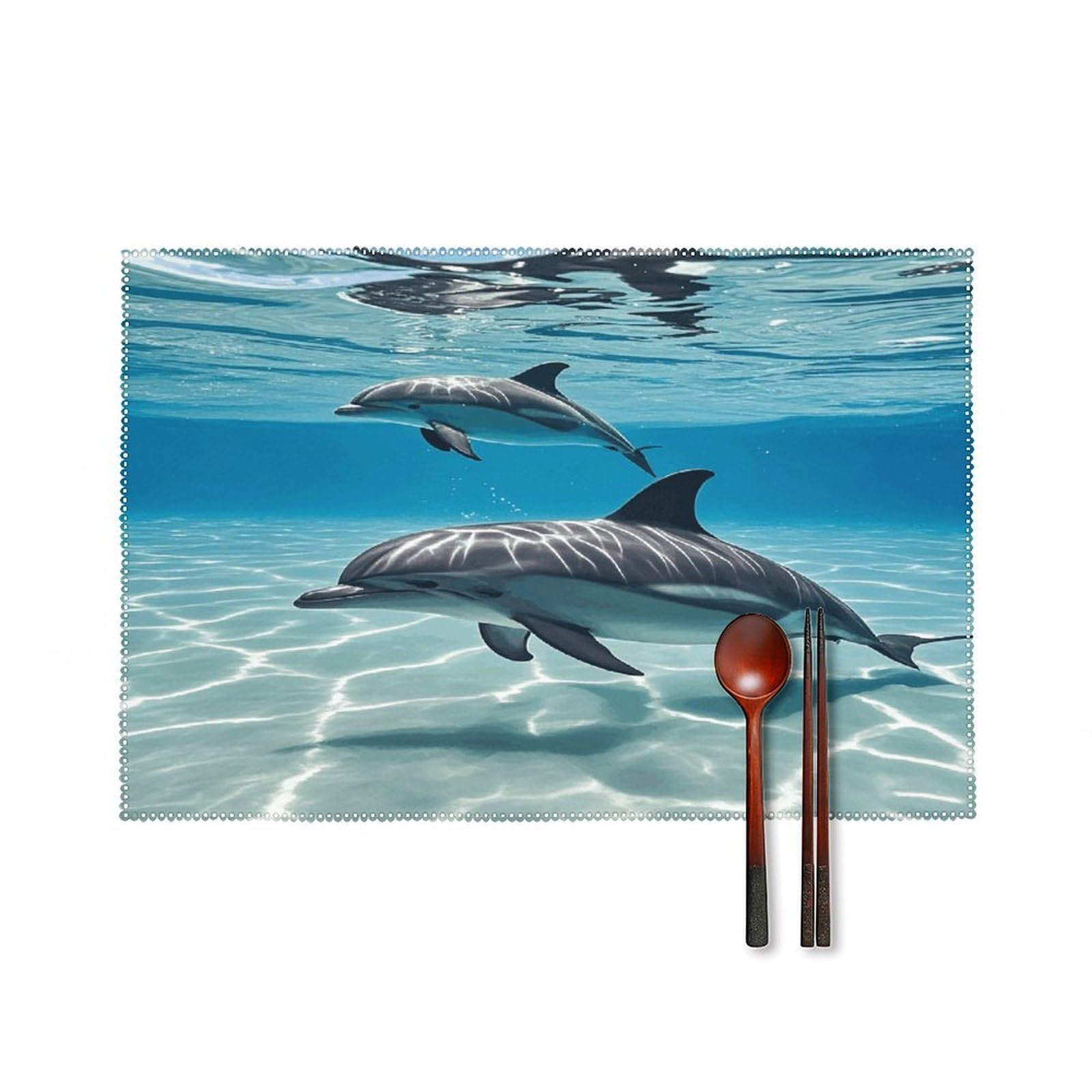 Dolphins Placemats Set of 4 Heat Resistant Non-Slip Place Mats for Dining Table Washable Placemat Wipeable Dining Table Mat Canvas Place Mats Dining Table Decor