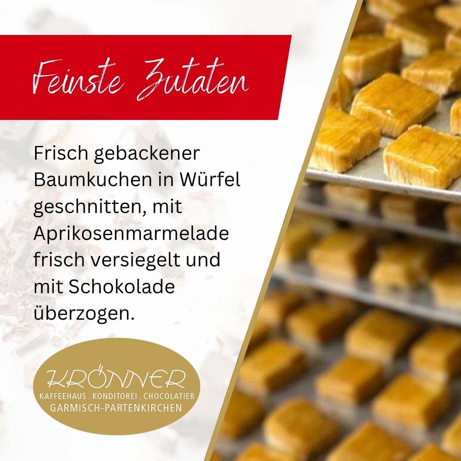 Krönner Baumkuchenspitzen 350 g Dose Edel-Vollmilch – Handgefertigtes Frischeprodukt mit Aprikosenmarmelade – Baumkuchen ohne Zusatzstoffe – Edles Konditor-Gebäck und Geschenkidee