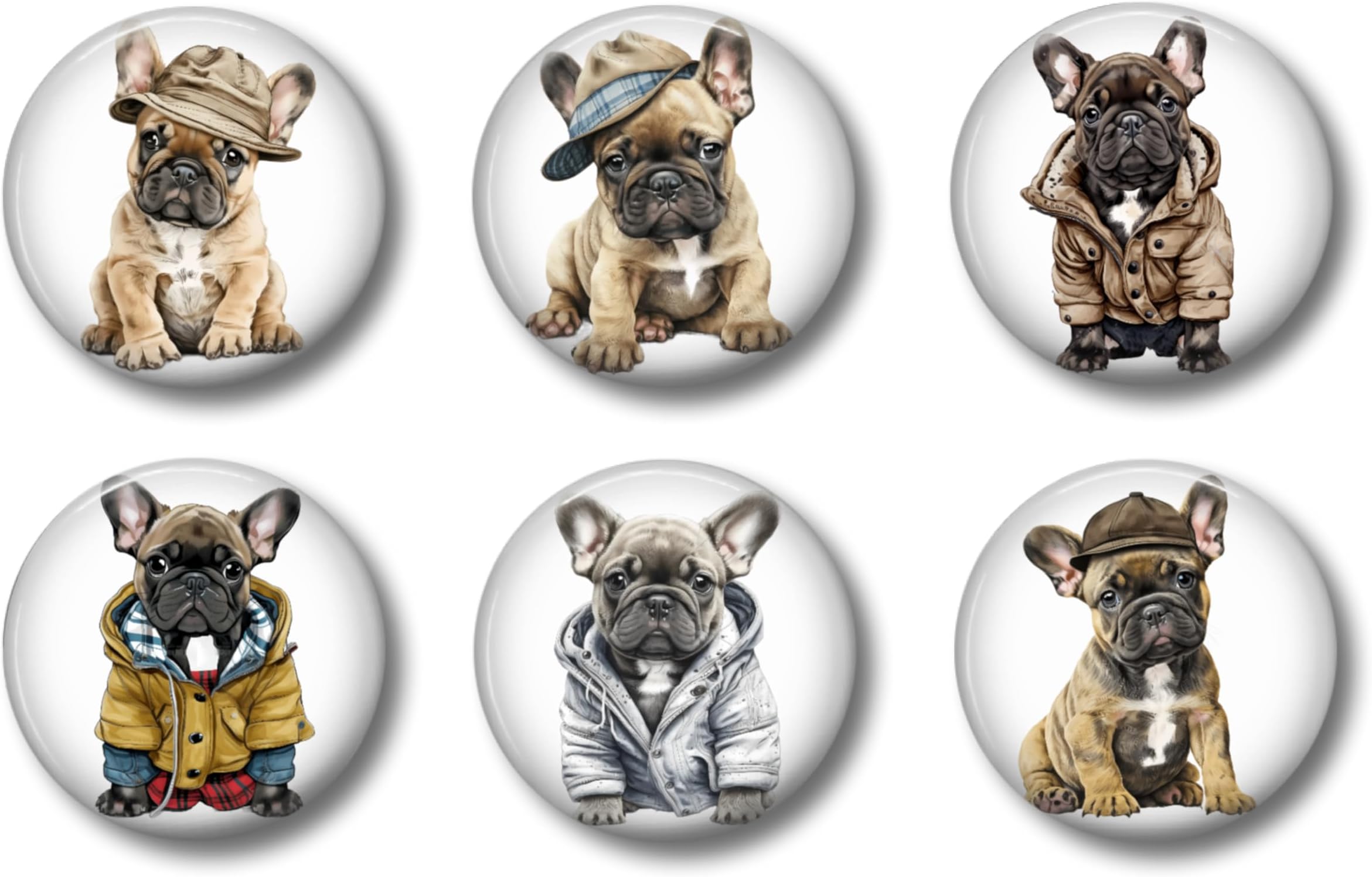 French Bulldog Magnets - Refrigerator Fridge Magnets - Frenchie Lover Magnets - Set of 6-1.5 Inch Magnets - Kitchen Magnets - Dog Lover Magnets - White Board Magnets - Gift for Friend - Gift for Her