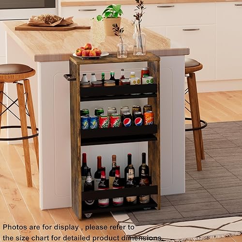 Miniatura 7 de TEAMIX Carrito de almacenamiento delgado de 4 niveles con asa carrito de almacenamiento deslizante con ruedas carrito organizador de estantería