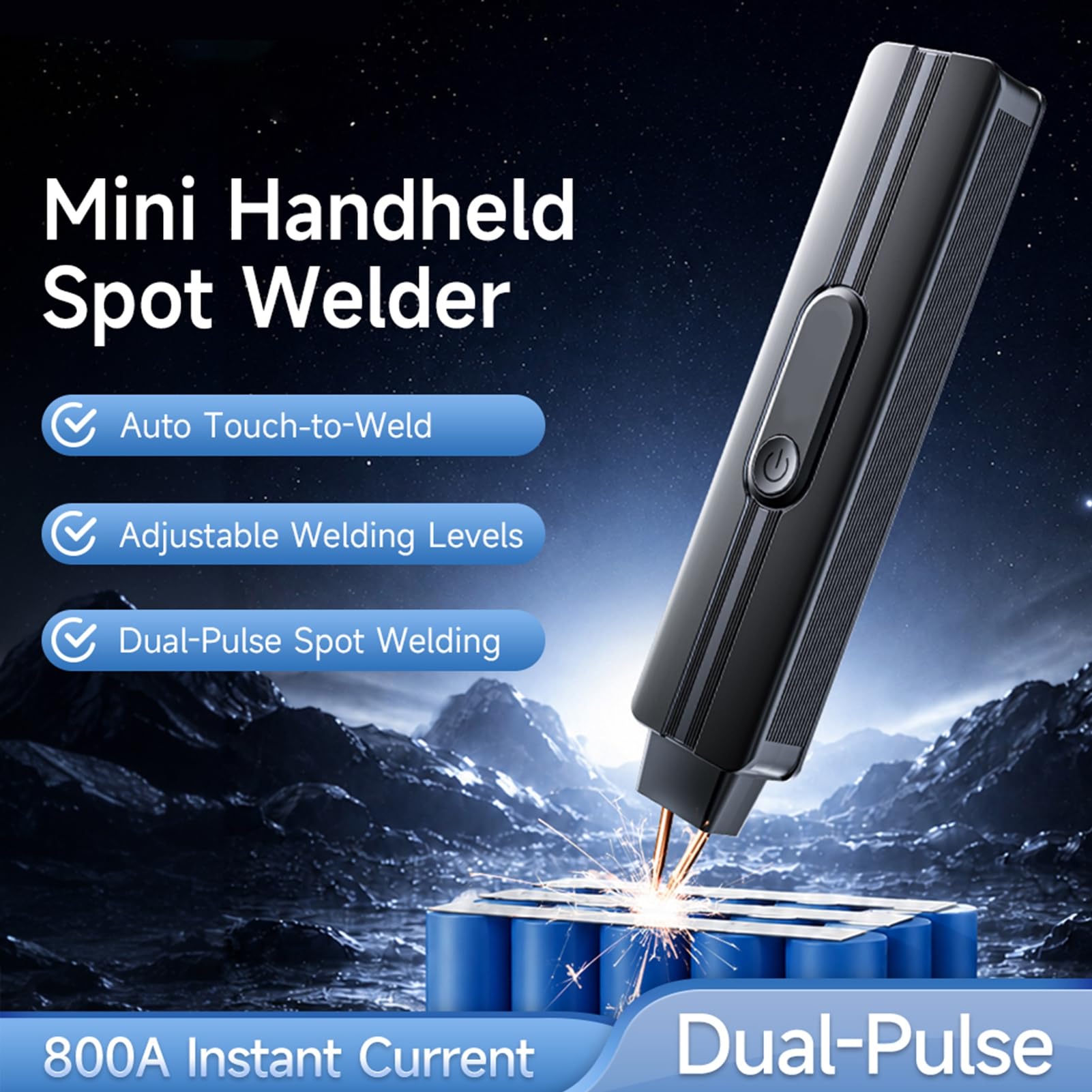 Weytoll Máquina de Soldadura de Doble Pulso, 3360W, 9 Niveles, Modo Automático, Pantalla LED, Protección Temperatura con Batería 2200mAh para Reparación Batería (Negra)