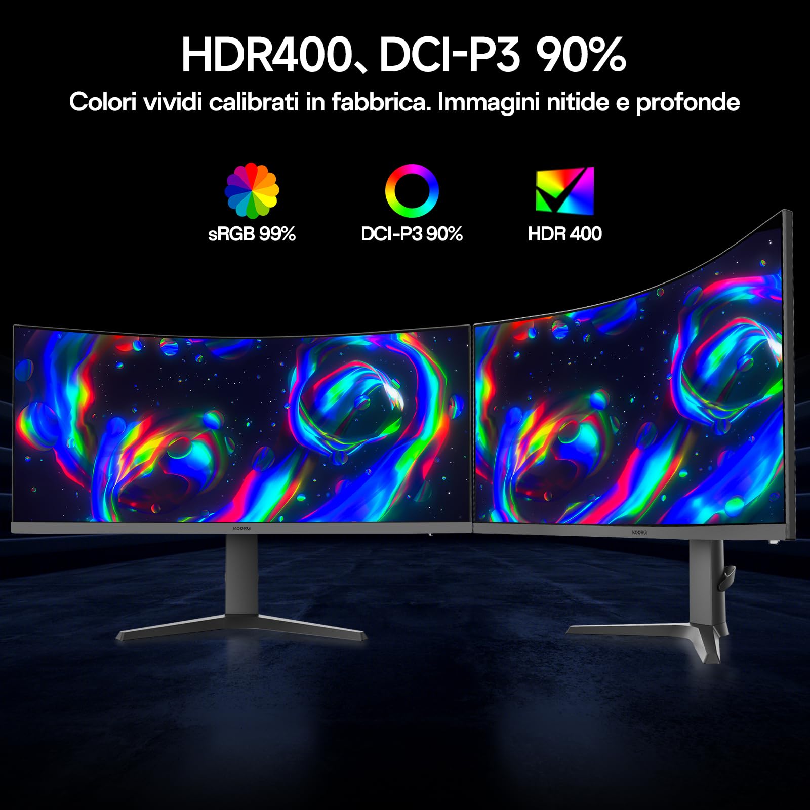 KOORUI Monitor da gioco curvo(R1000) da 34 pollici | Pannello VA WQHD 3440×1440, 180 Hz + 1 MS MPRT, HDR400 + 99% sRGB, supporta la regolazione dell'altezza di 110 mm, nero