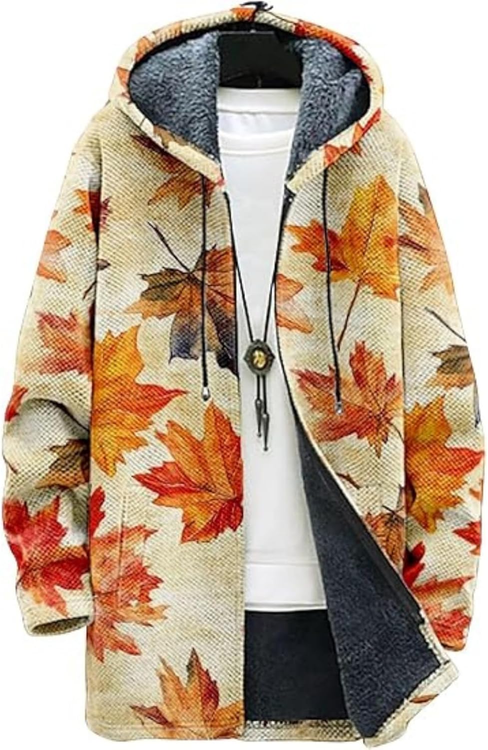 Men's Hooded Sweater Coat Knit Fleece Lined Long Cardigan Jacket with Zip Front Poc...