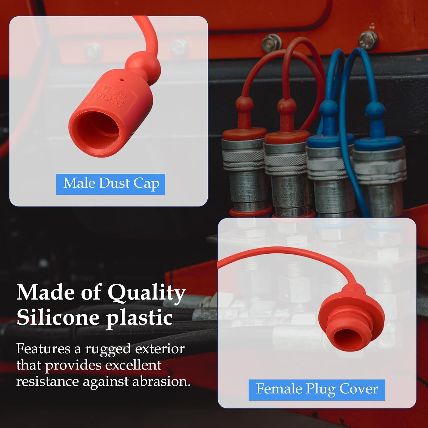 8Pcs Hydraulic Quick Coupler Set, 3/8 NPT Hydraulic Dust Cap & Plug Set Quick Connector with Dust Male Cap Female Cover For Skid Steer Loader Tractor