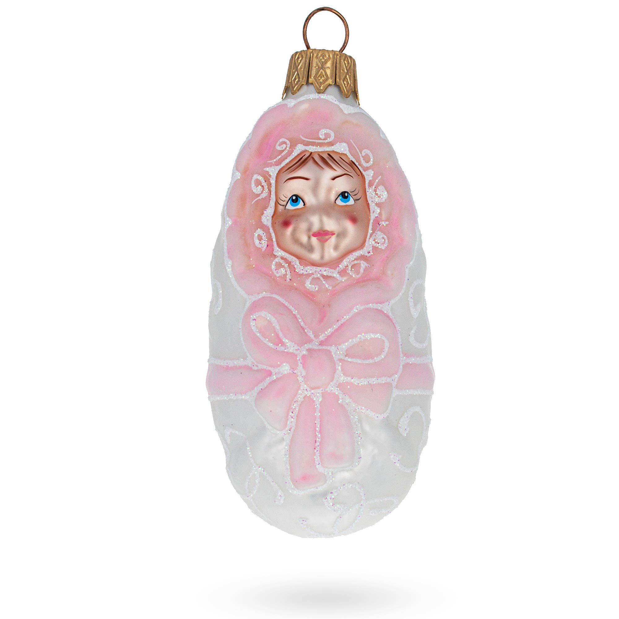 Boule de Noël bébé fille BestPysanky ornement sapin verre rose