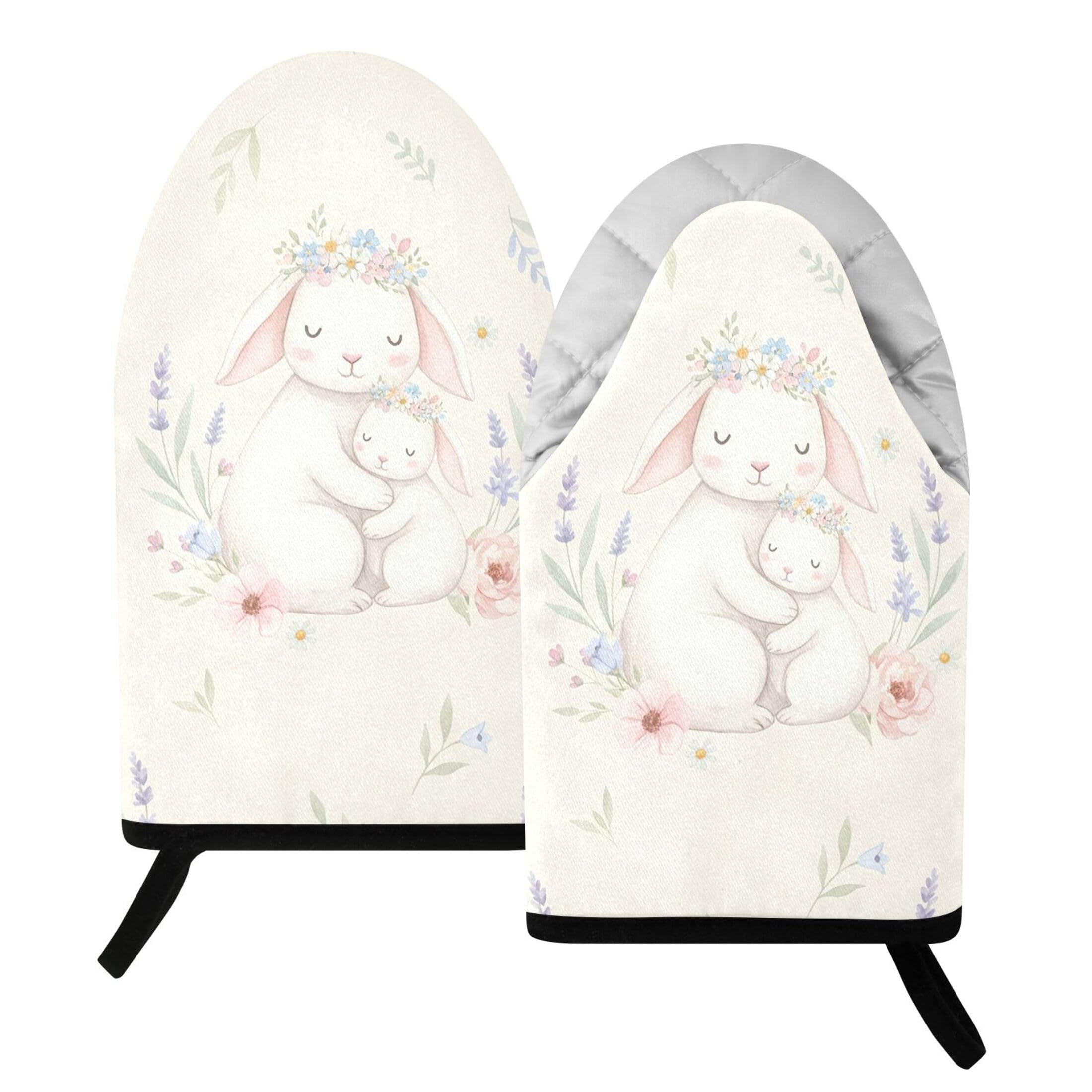 Kutsu Bunny Oven Mitts for Kitchen, Heat Resistant Cotton Oven Gloves for BBQ Baking Cooking, Breathable Kitchen Essentials, 2 pcs