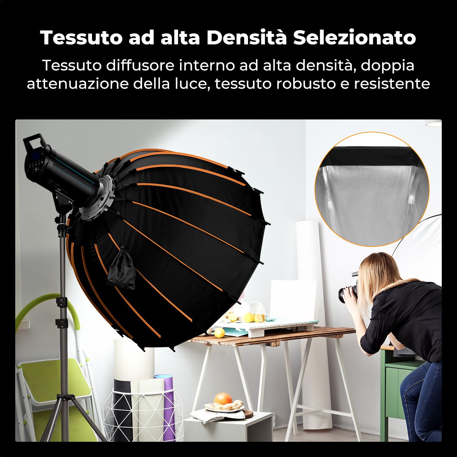 K&F CONCEPT 90cm Sgancio Rapido Softbox+Griglia+Doppio Diffusore+Borsa | Attacco Bowens, compatibile con luci COB ideale per ritratti, matrimoni, riprese video e streaming live,LD02