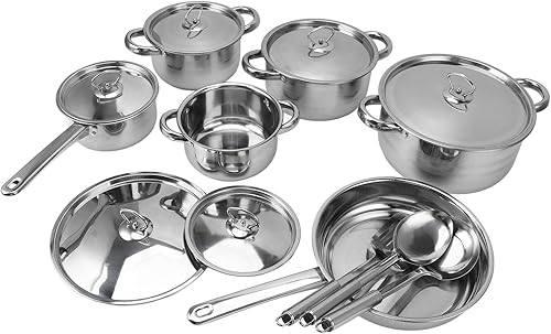 Miniatura 7 de Topyond Juego de utensilios de cocina de acero inoxidable, ollas y sartenes de cocina con olla de sopa, sartén para saltear y tapas para cocinar en