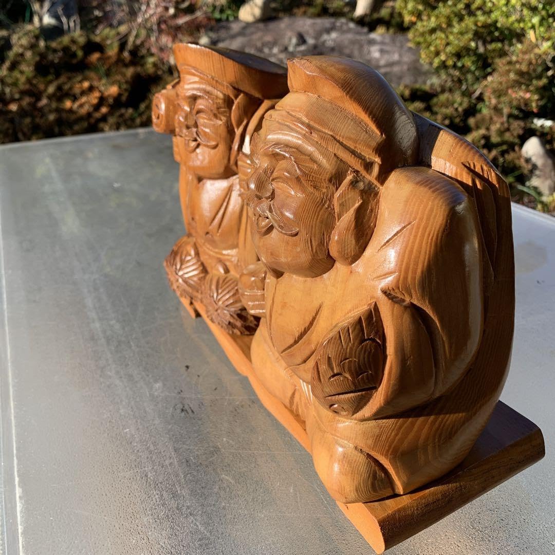 木製 恵比寿像 2体セット Amazon.co.jp: 木彫り 七福神 恵比寿様 大黒様 2体セット