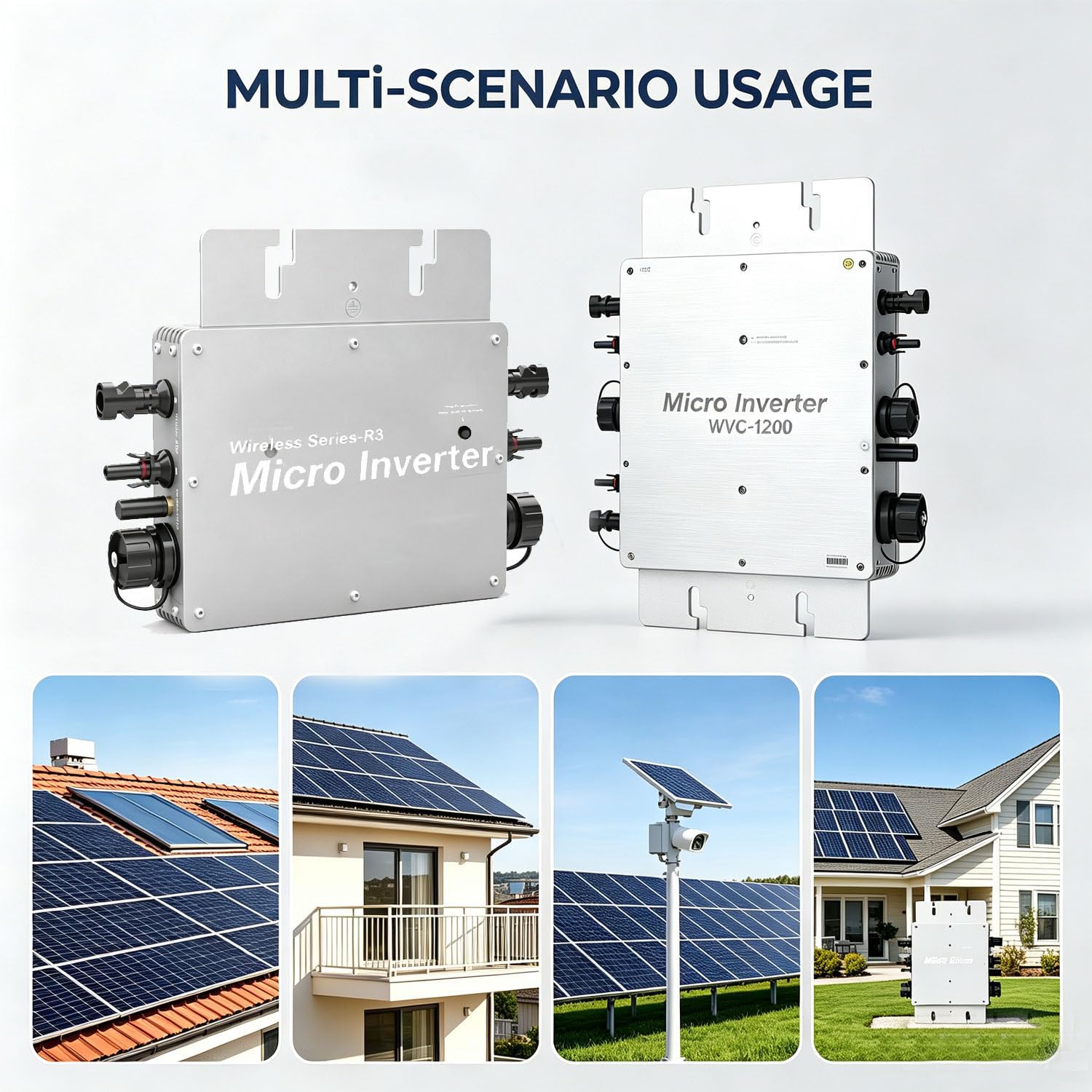 Monitoraggio in Tempo Reale Tramite App WiFi, microinverter Solare, convertitore DC-AC ad Alta efficienza MPPT, Inverter on-Grid Impermeabile IP65 per impianti fotovoltaici Domestici. 600W