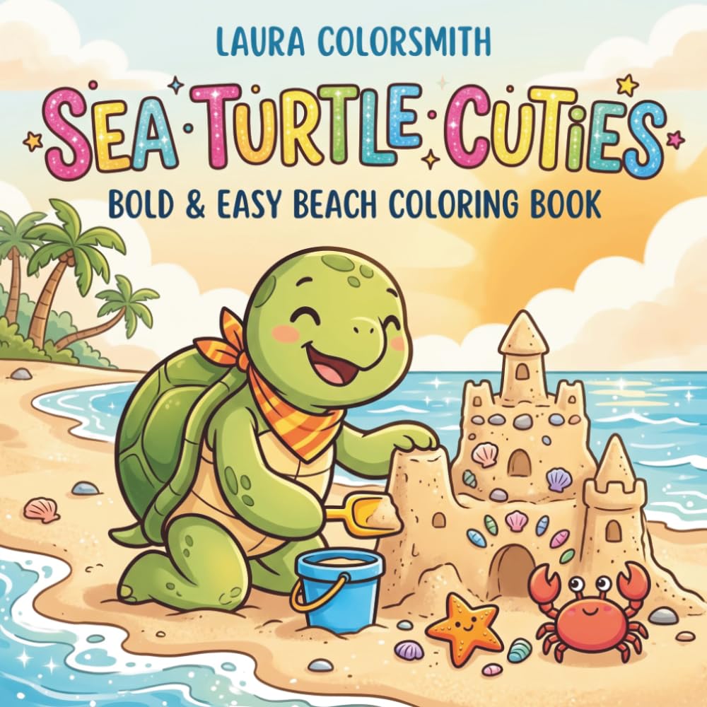 Sea Turtle Cuties - Bold & Easy Beach Coloring Book: Cute and Fun Sea Turtle Coloring Pages with Bold & Easy Beach and Ocean Scenes for Kids and Turtle Lovers (Summer Coloring Book)