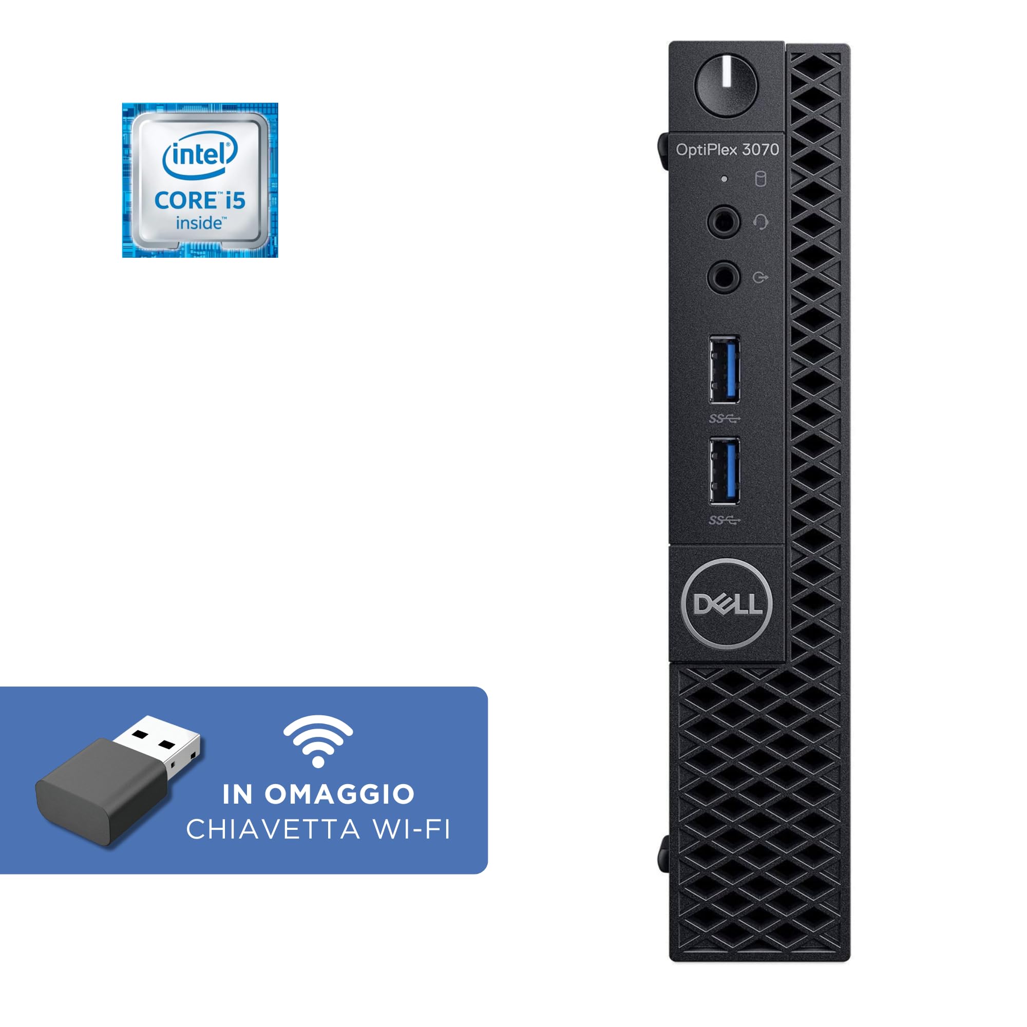 Dell OptiPlex 3070 Micro - Intel i5-9500T 6 Core 2.20 Ghz - Ram 8 GB SSD 256Gb - HDMI Disp Port - Mini Pc Pronto all'uso con Win 11 e Libre Office (Ricondizionato)
