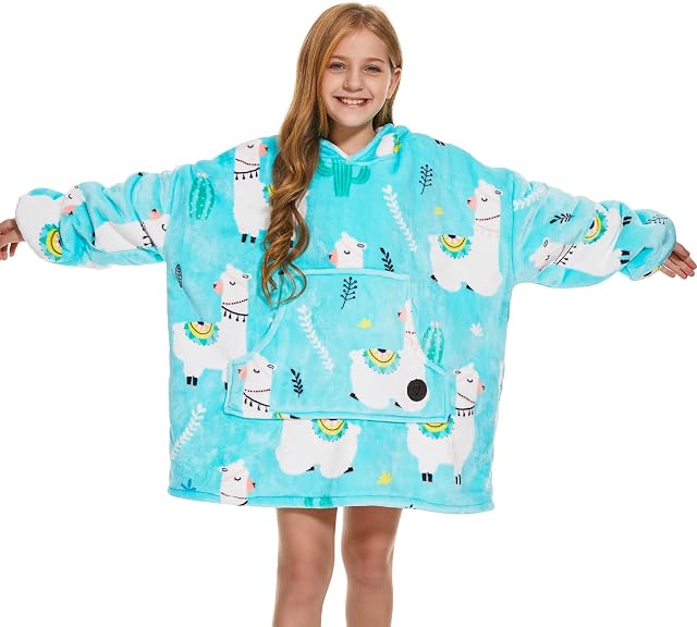 THREE POODLE Oversized Blanket Hoodie for Kids, Sherpa Fleece Wearable Blanket Sweatshirt for Girls Boys, Warm Soft Cozy Hooded Blanket Kids, One Size Fit All