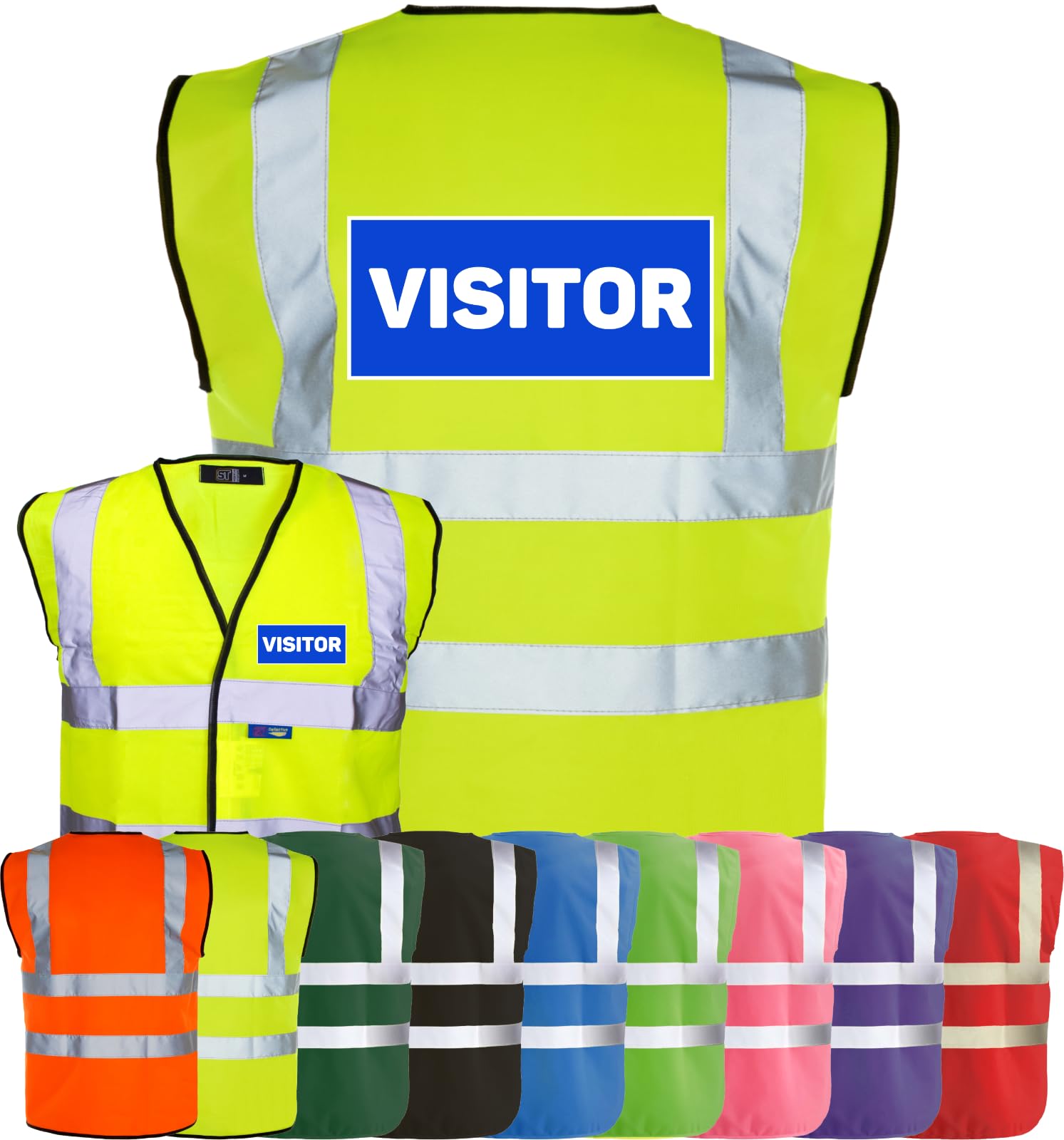 Corporate Togs VISITOR Printed Hi-Vis Safety Vest, Safety Apparel with 2 Band & Brace Reflective Strips, Fully EN471 Health & Safety Compliant | Protective Safety Wear