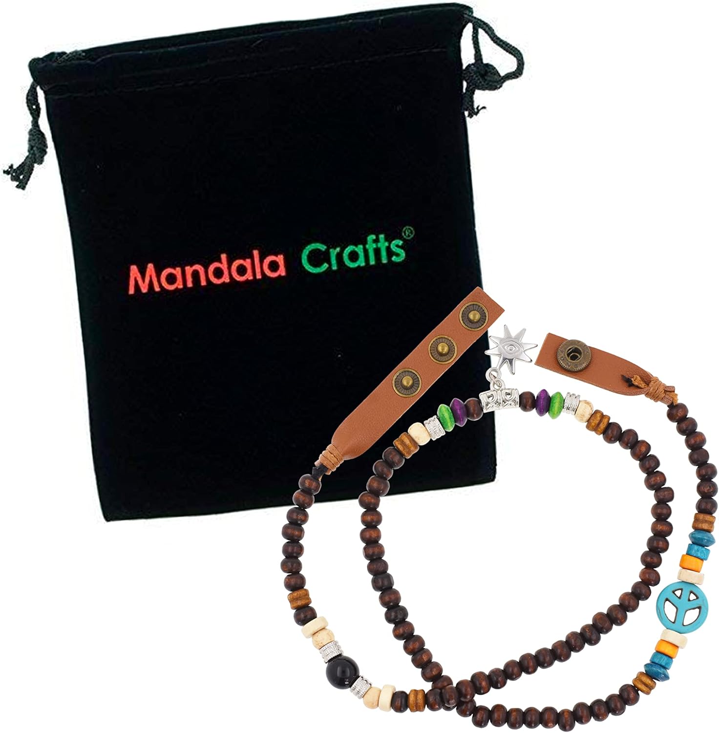 Mandala Crafts Peace Symbol Wood Beads Wrap Bracelet/Zen Bracelet/Multi-layer Wristband/Surf Bracelet #329 - Image 7