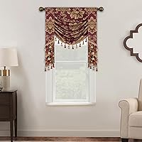 Vista 106 de Loom and Mill Luxury Waterfall Valances for Windows, Elegant Jacquard Thick Swag Curtains Valance with Tassels for Living Room, Bedroom Party Light