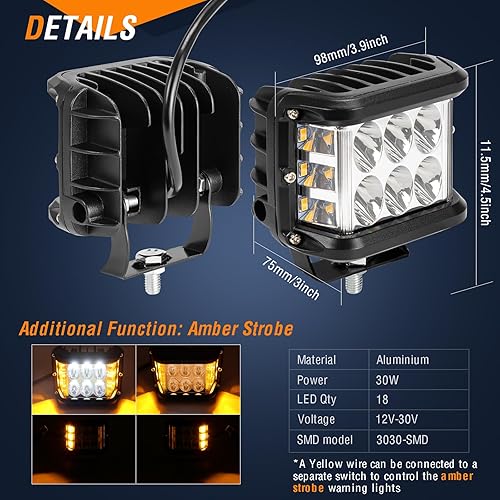 Miniatura 2 de AUTOXBERT 2 piezas de luces laterales de cápsulas, luces LED estroboscópicas de cubo de 4 pulgadas de doble cara para todo terreno con destello