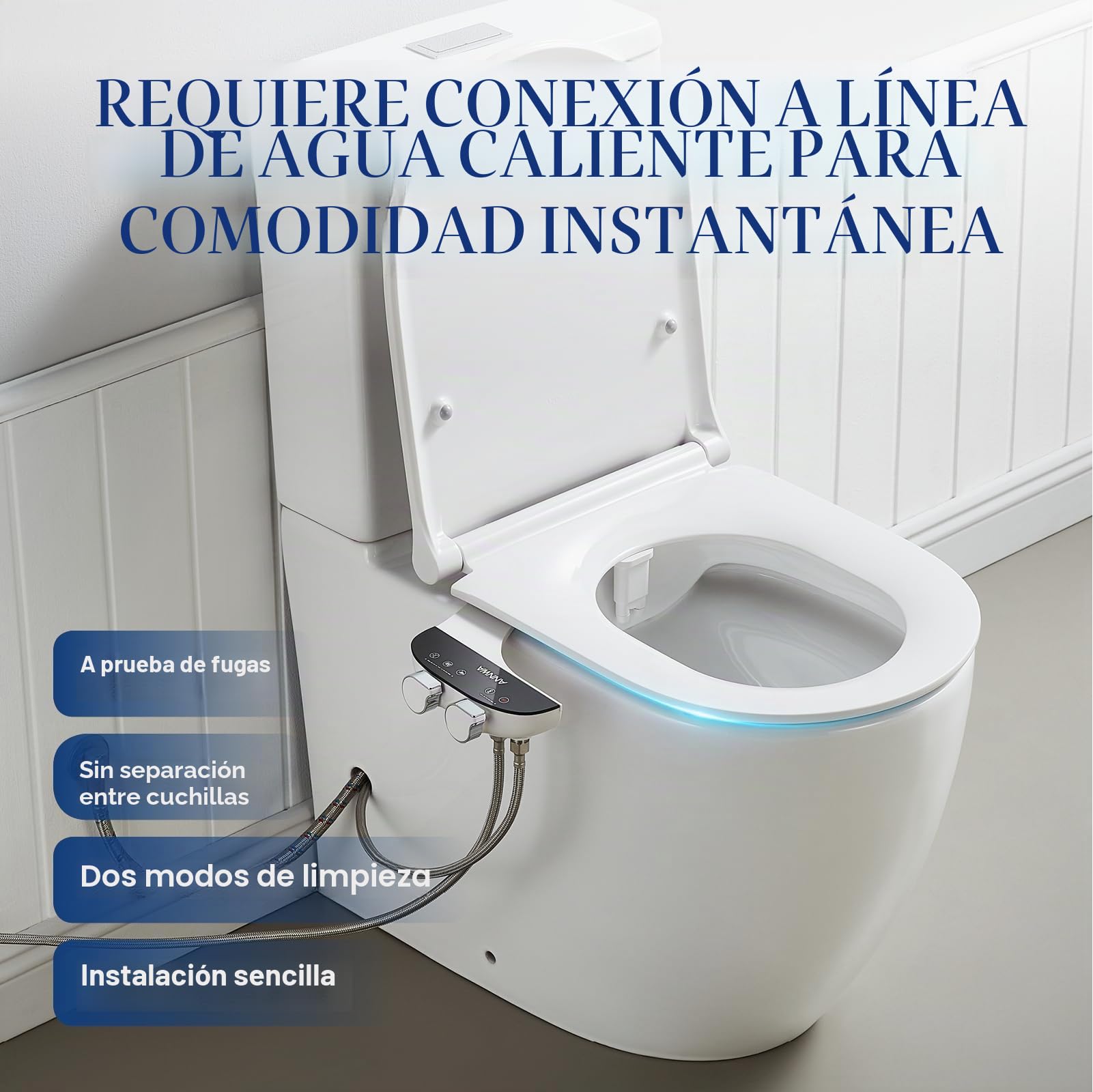 Bidé para WC con Agua Caliente y Fría, Portátil No Eléctrico con Ducha Integrada, Boquilla Retráctil Autolimpiante, Control de Presión (TT18NA)