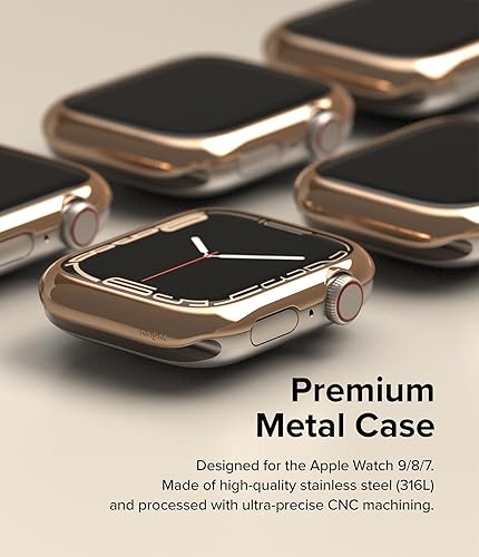 Miniatura 4 de Ringke Estilo de bisel elegante marco de acero inoxidable compatible con Apple Watch Series 9, 8, 7 (1.772 pulgadas), protector antiarañazos