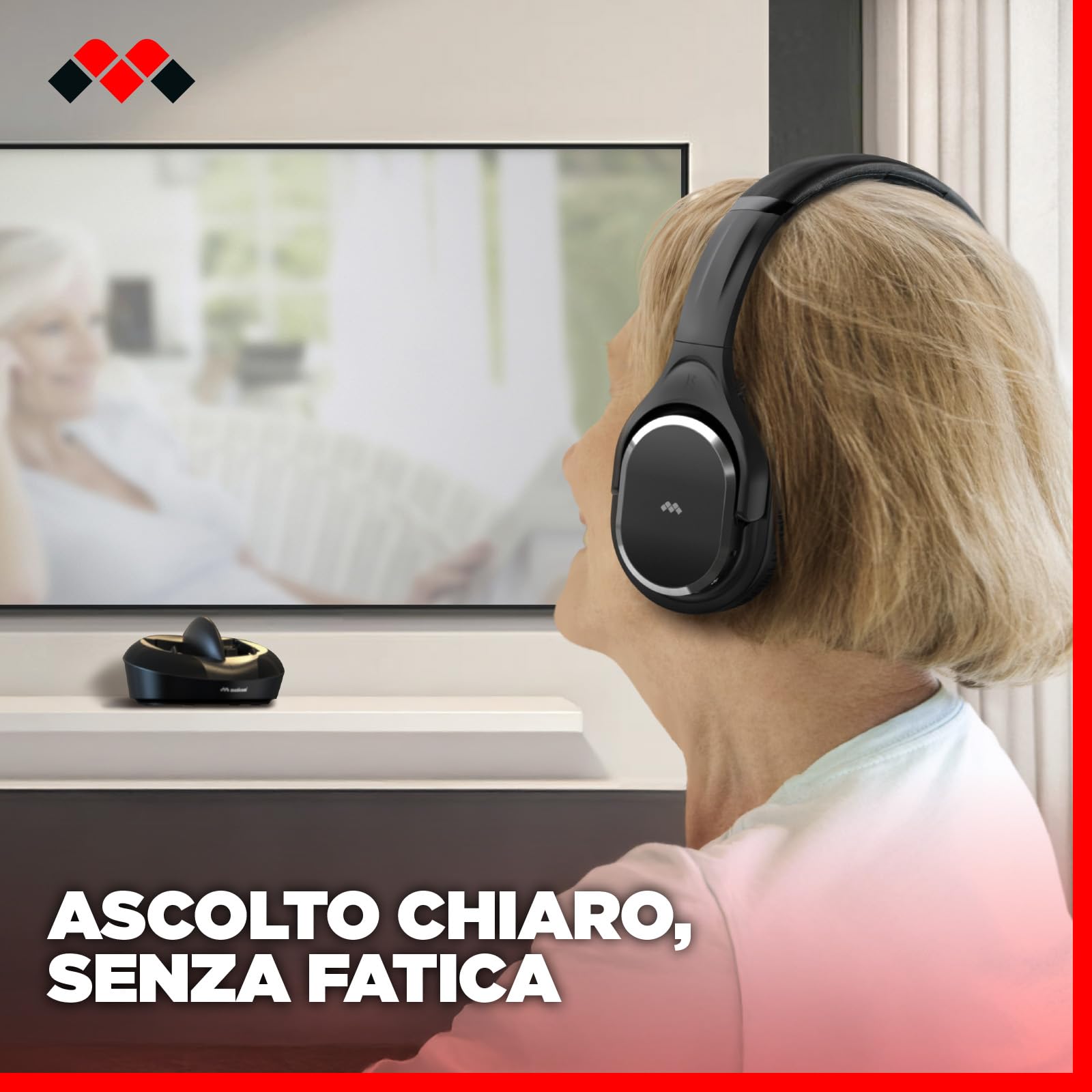 Meliconi Cuffie 600 Pro Cuffia TV Wireless Universale, base ricarica, Nero, 18.3 x 28.5 x 24.5 cm