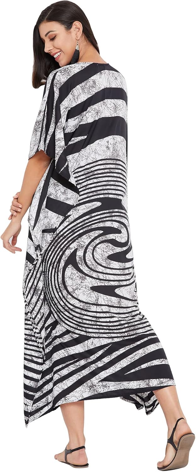 Oussum Women Plus Size Kaftans Kimono Polyester Dresses Loose Caftan Dress Ladies Evening Casual Long Maxi Lounge Beach Wear - Image 5