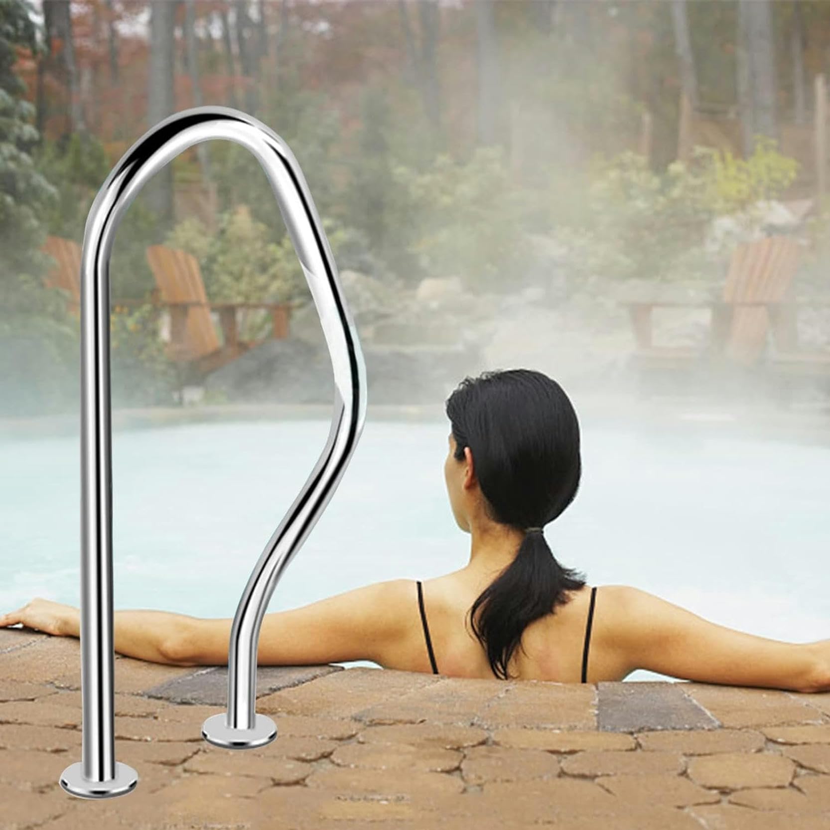 Pasamanos baranda de bajada para piscina Pasamanos para piscina, rampa para piscina de acero inoxidable 304, barandillas curvas, parachoques de seguridad para piscina superior e inferior, pasamanos pa
