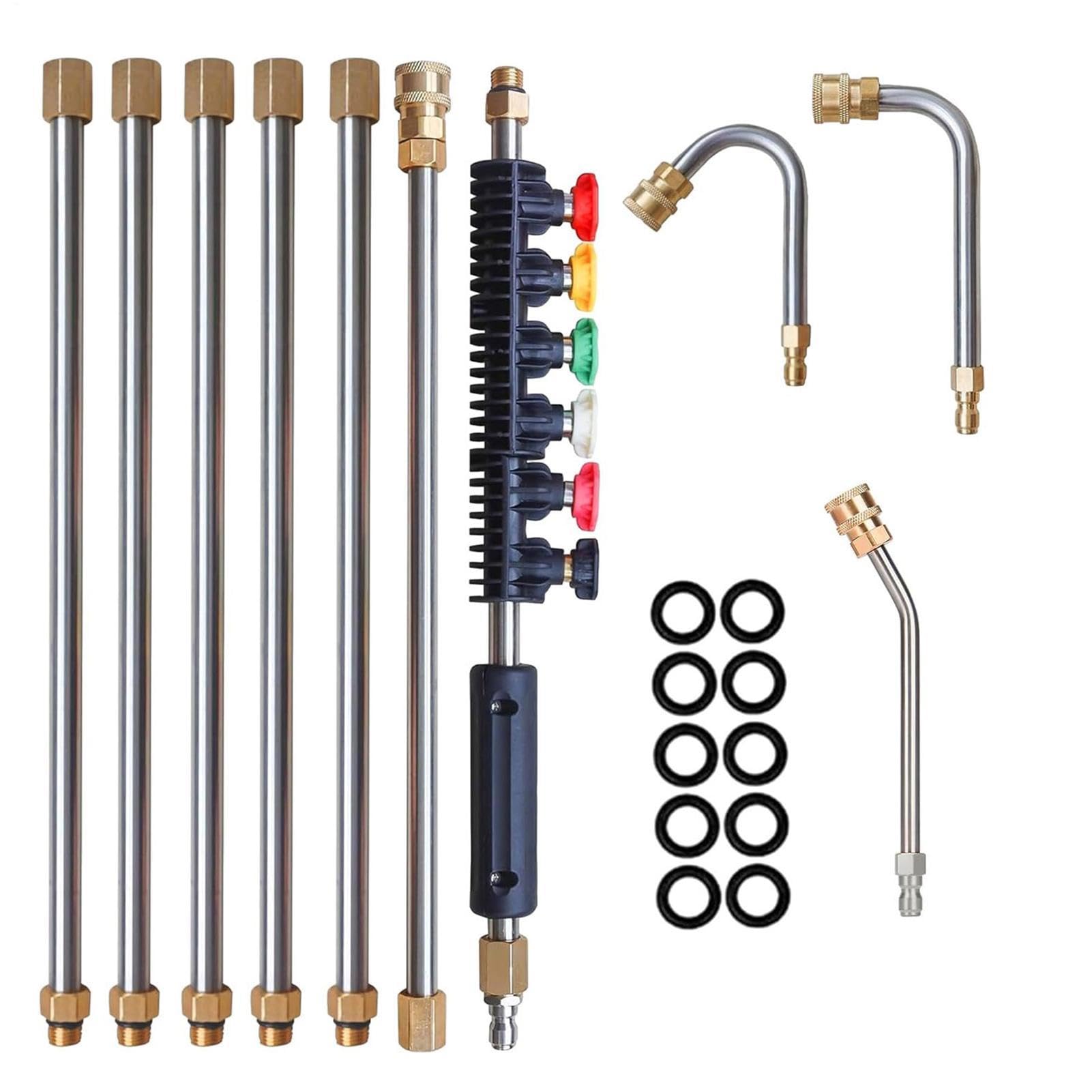 Varilla de a presión Kit con Lanza Telescópica para Limpiadora A Presión | Lanza limpiadora de canalones a presión Para Hogar Jardín Patio Trasero Terraza Entrada Valla Patio