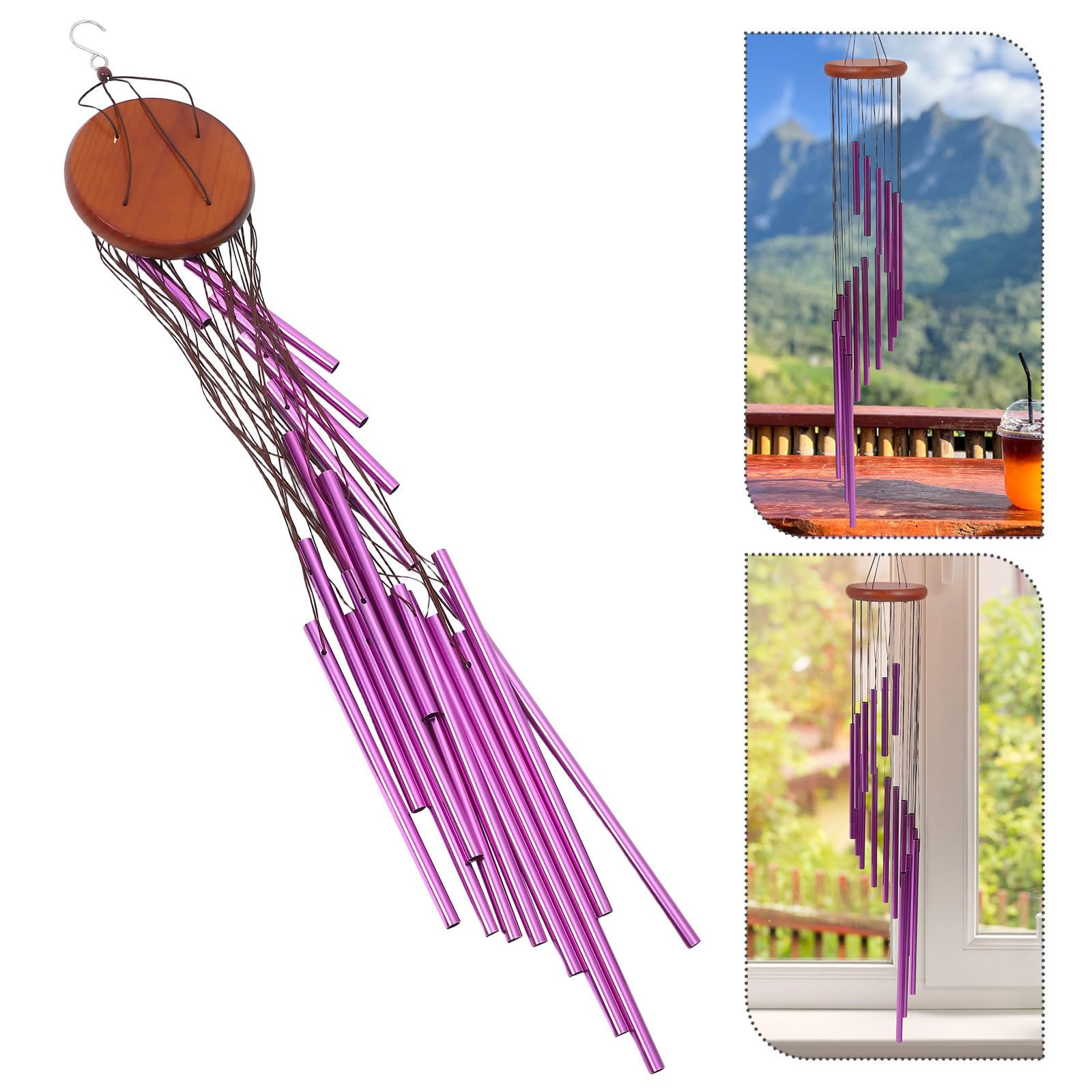 4 Stück Retro Metall Windspiel zum Aufhängen, Drehbar, Wetterfest, Lila
