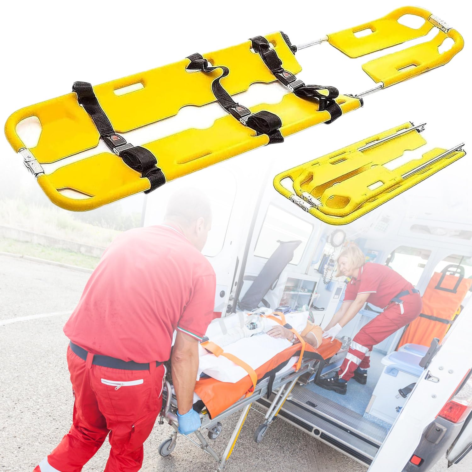 Camilla plegable de rescate de emergencia con correas de seguridad para ambulancia, transferencia de pacientes y evacuación de accidentes