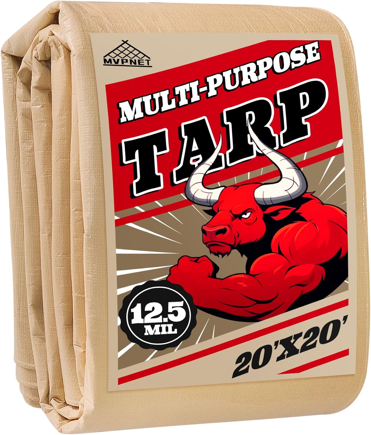 Tarp 20x20 Heavy Duty Waterproof Beige Tarp 12.5mil,Durable,Multipurpose, Weather Resistant,Uv Resistant,Tear Resistant,Can Be Used for Outdoor Furniture,Cars,Ships,Roofs-by MVPNET