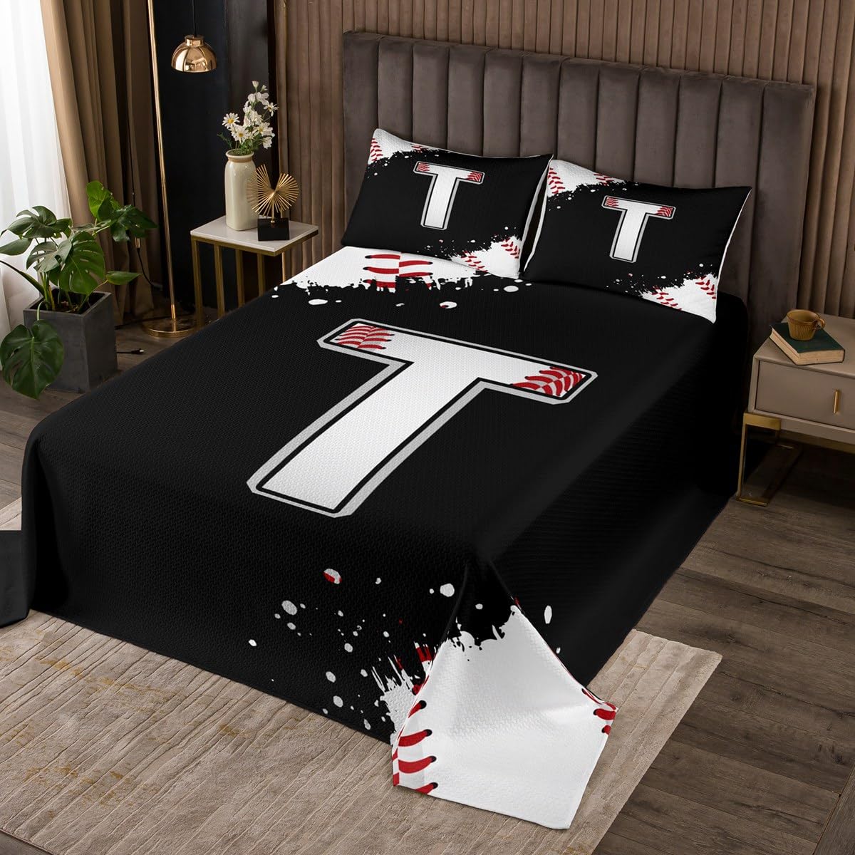 Castle Fairy Initial Letter T Chic Fashion Quilt Coverlet Set Ball Sports Games Competition Super Soft Bedspread,Queen Size,Baseball Comforter Set Coverlet for Boys Girls Adults