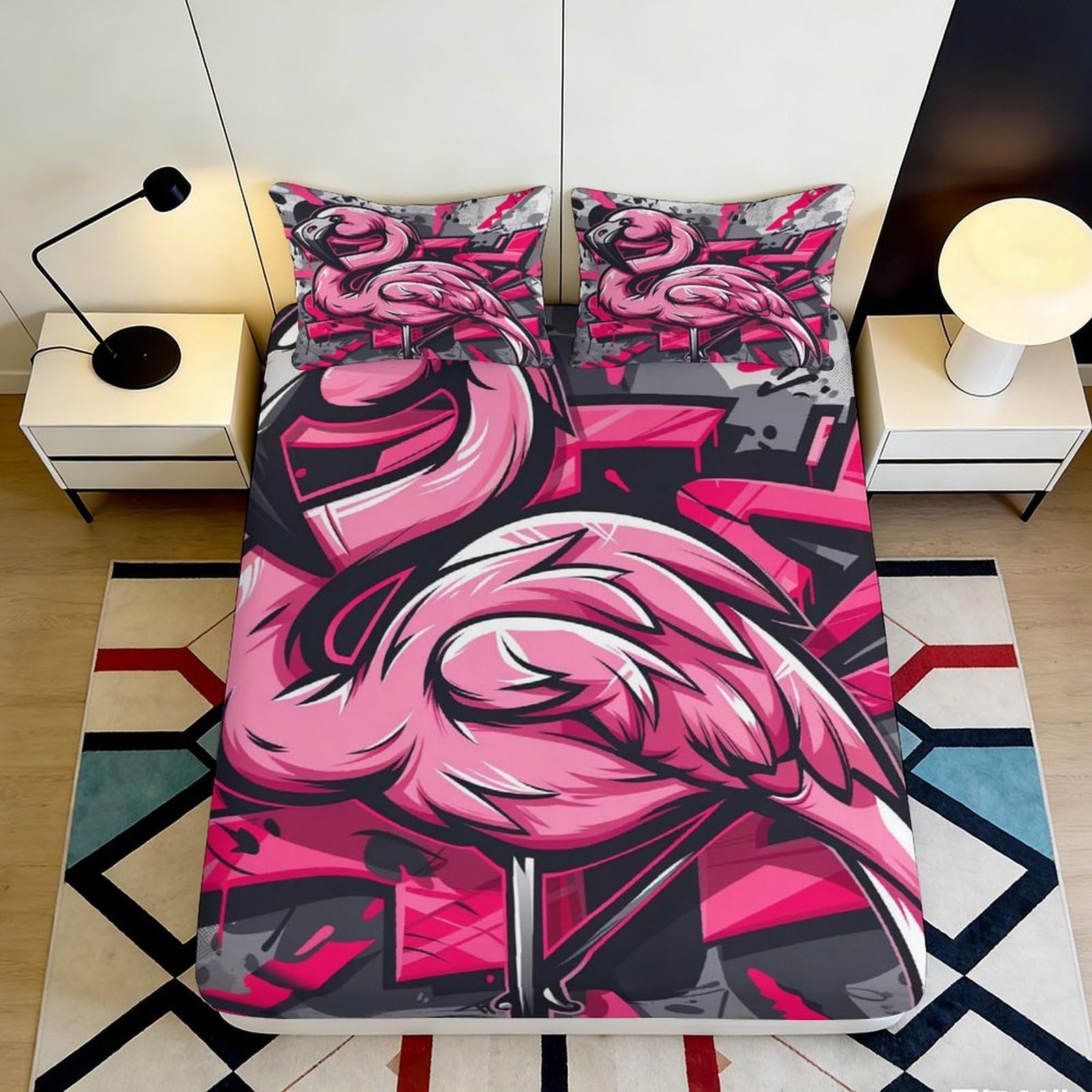 Jqzkxnhpbr Style-9 3D Printed Pink Flamingo Fitted Sheet Microfiber Anti-Slip Graffiti Art Mattress Cover For Bedroom Guest Room Easy Care 90X200x25cm