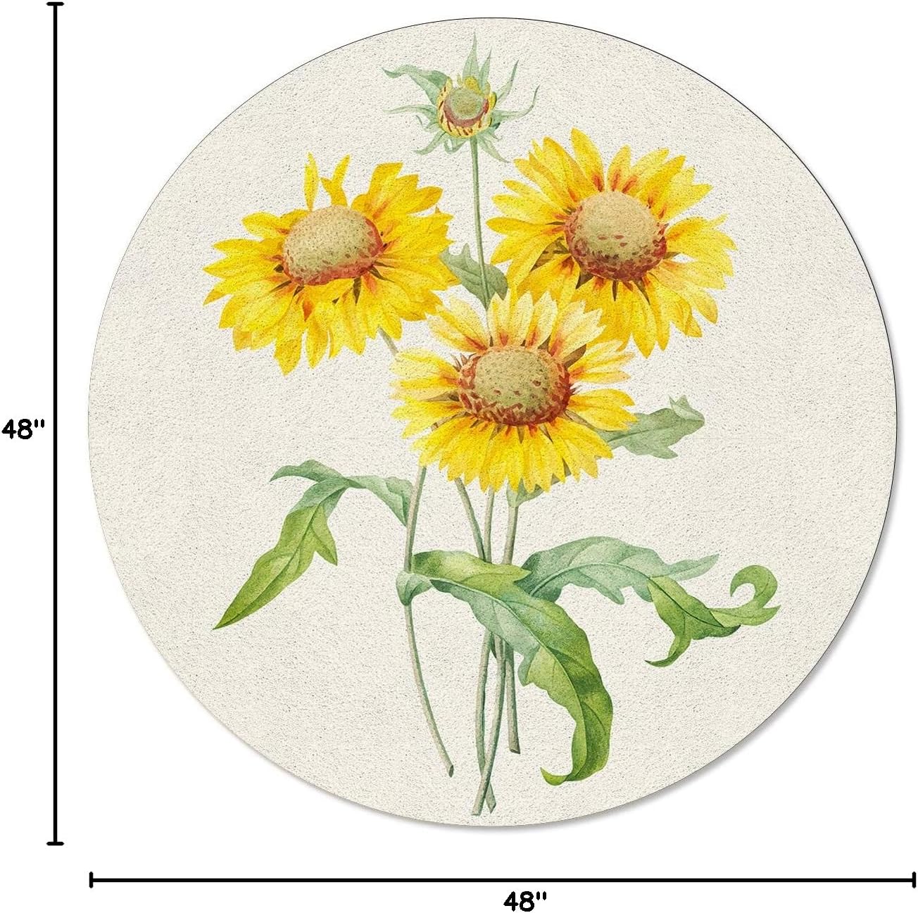 Round Area Rug 4ft Sunflowers with Watercolor Painting Effect Rug Soft Sofa Nursery Carpet Floor Mat Area Rugs for Indoors/Outdoor Living Room Bedroom Dining Room Patio Minimalistic Design Rug
