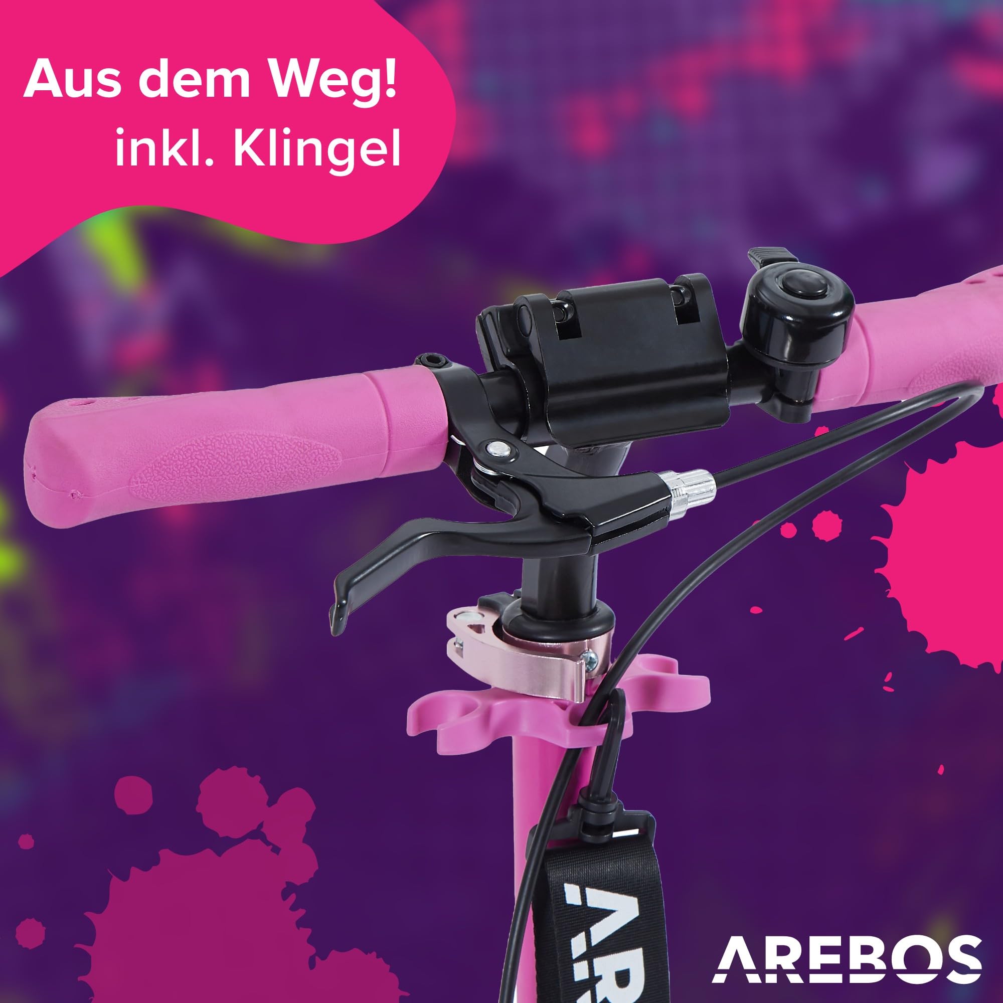 Arebos Cityroller Tretroller mit LED | höhenverstellbar | klappbar | inkl. Tragegurt | Hand- & Trittbremse | für Kinder und Erwachsene | bis 100kg belastbar Roller | Kickroller | Kickscooter