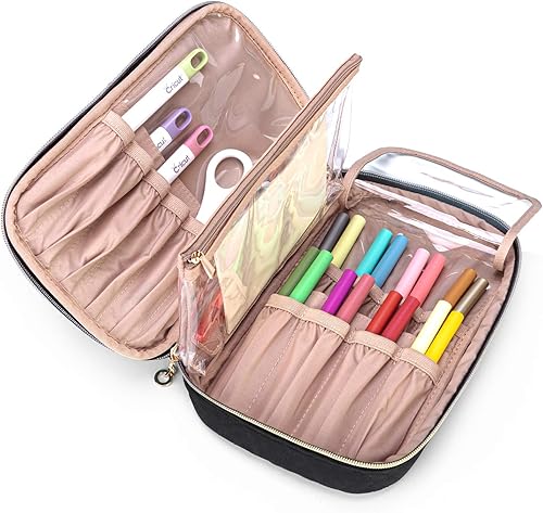 Vista 3 de Yarwo Estuche de transporte compatible con el juego de herramientas Cricut, bolsa organizadora de accesorios para bolígrafos de manualidades y Negro