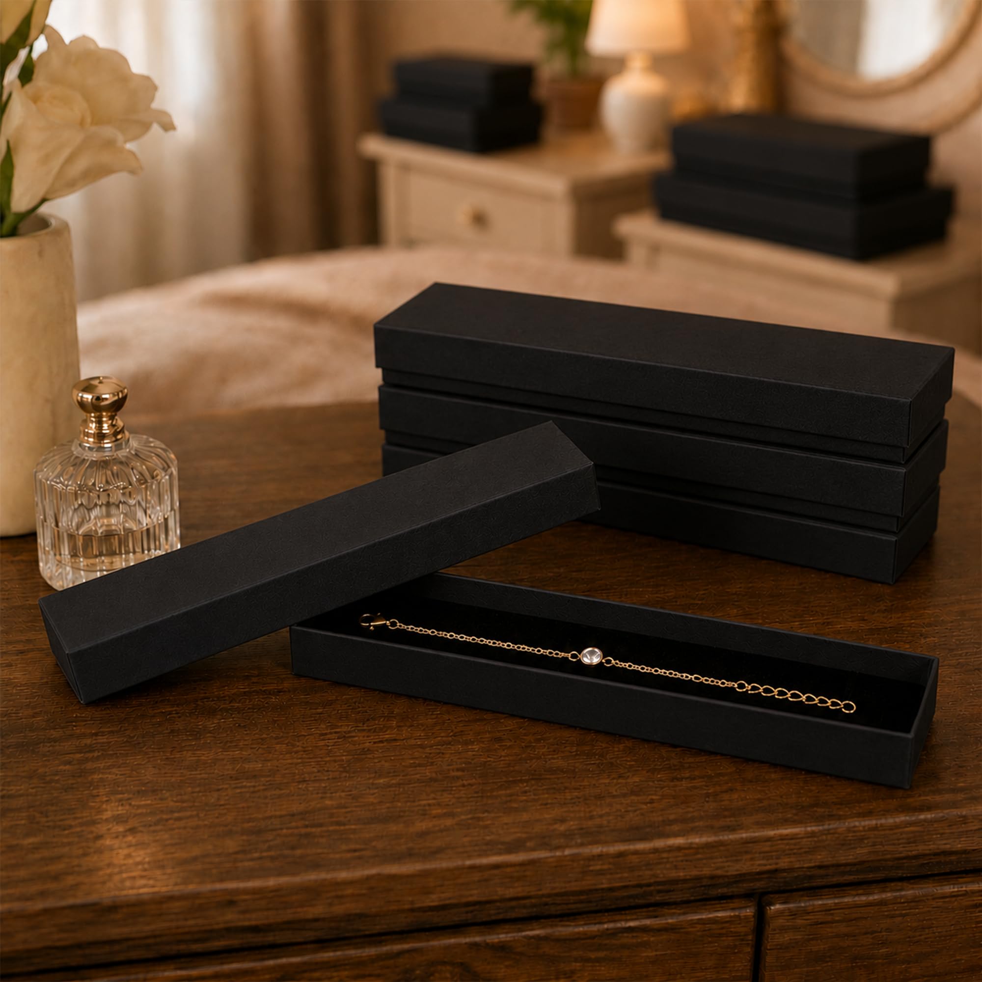 Emartbuy Set di 48 scatole portagioie in cartone nero, portapenne, scatole regalo per anniversari, matrimoni, compleanni, dimensioni: 21 cm x 4 cm x 1,8 cm