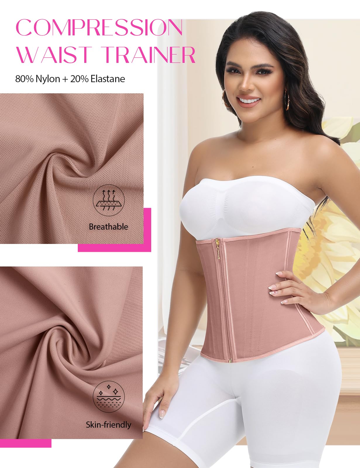 SHAPSHE - Entrenador de cintura para mujer, control de abdomen, entrenamiento, faja moldeadora de cintura posparto con gancho de cremallera