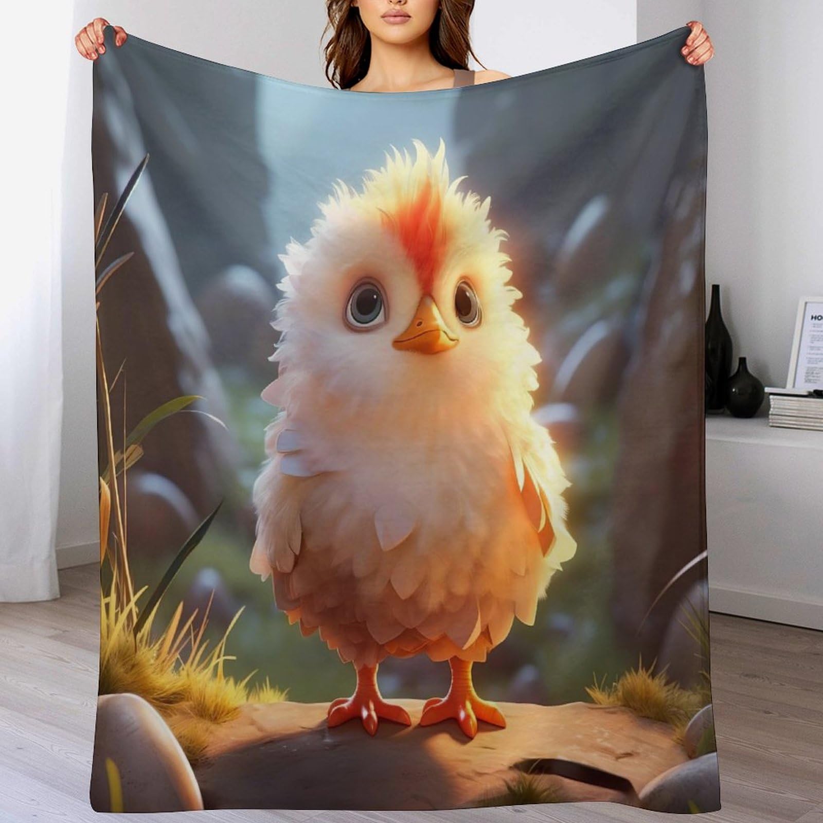 Couverture moelleuse poulet en flannel polaire douce pour canapé et lit 130x150cm