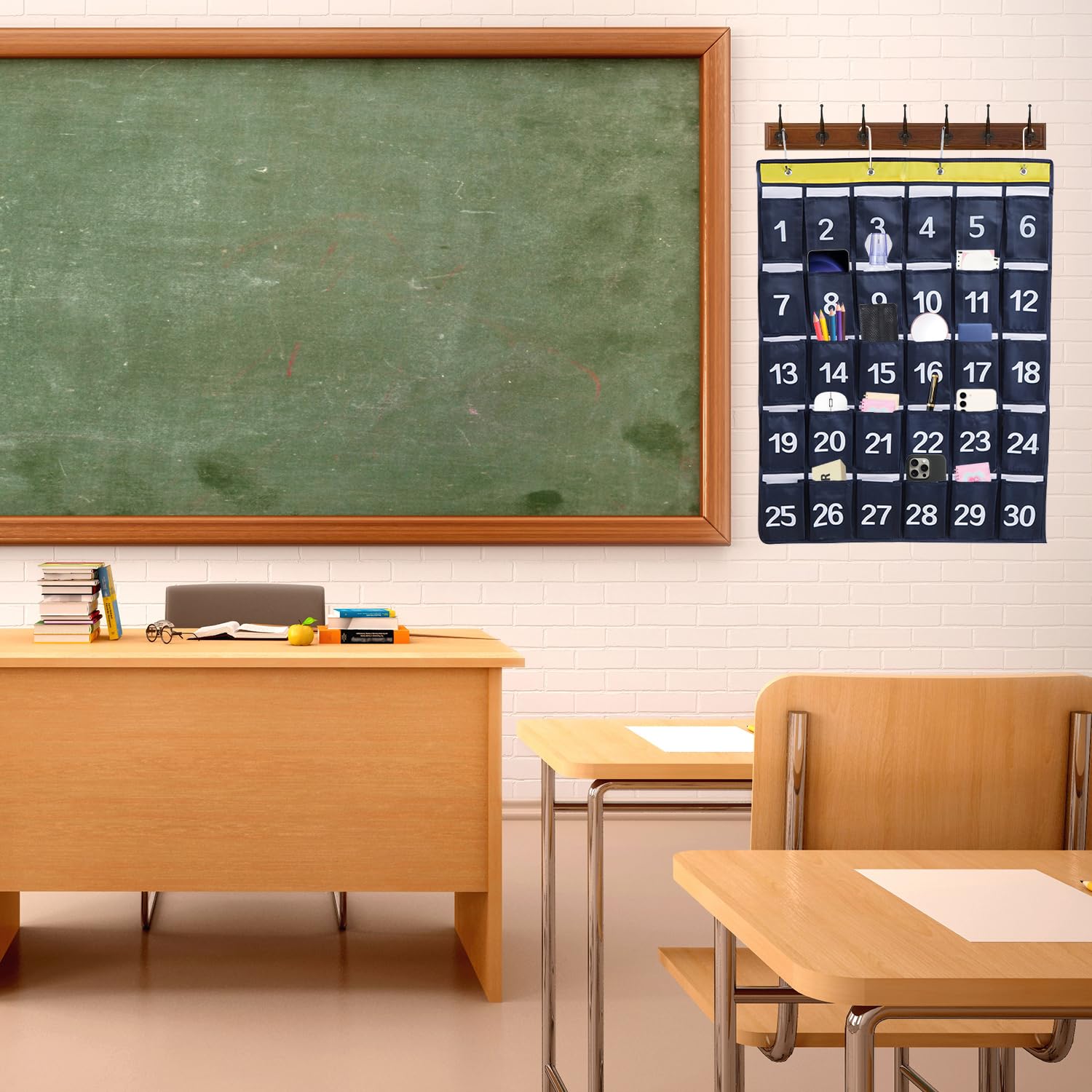 Tissting Tableau de Poche Numéroté de Salle de Classe à 30 Poches, Pochettes pour Téléphone Portable, Organisateur de Tableaux, Porte Suspendue et Sac de Rangement Mural