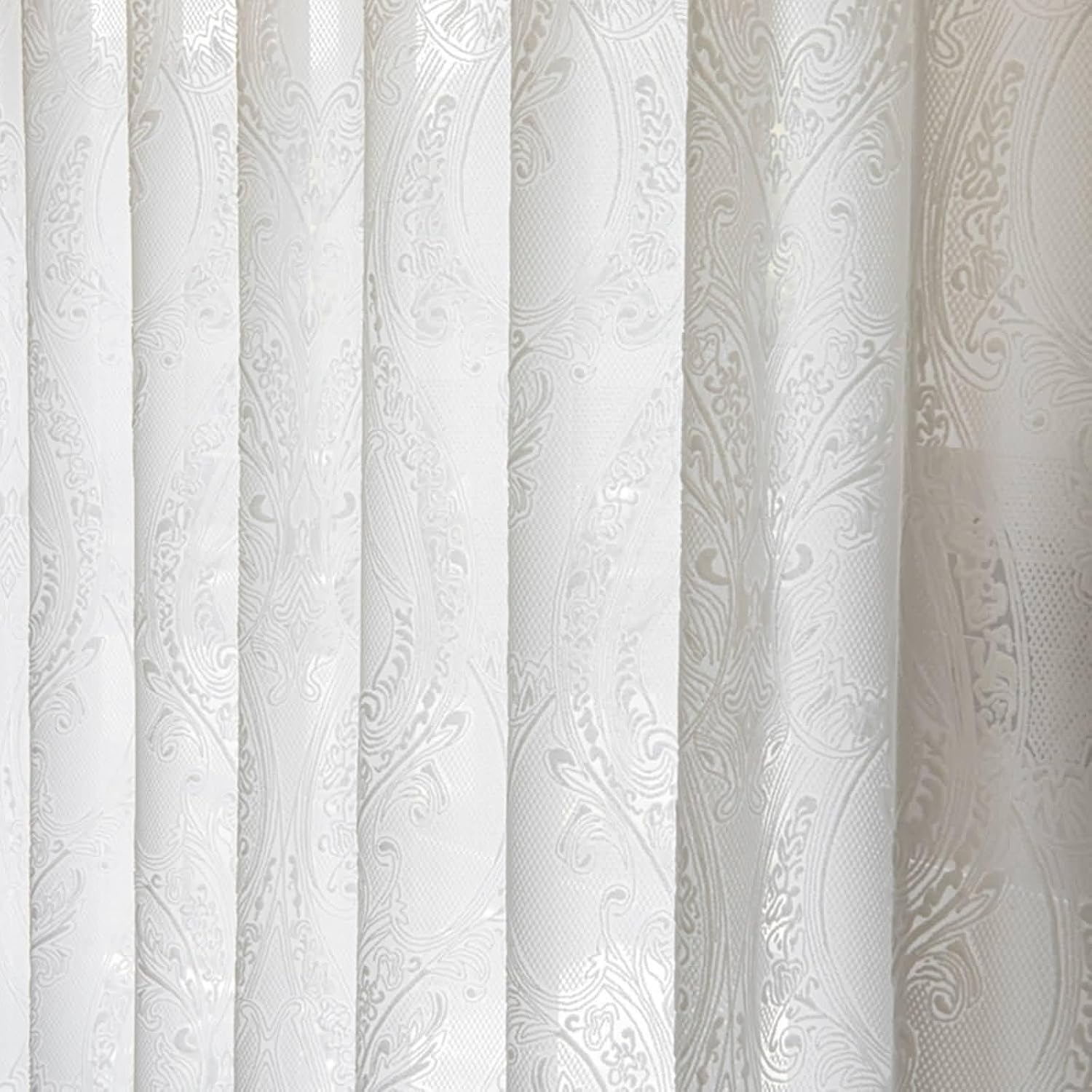 Daesar Living Room Curtains 2 Panel Sets 84 Inch Length, Eyelet Tulle Curtains Vintage Jacquard Flower Pattern Sheer Drapes Window Treatment for Home, Office, Bedroom, 52x84 Inch White