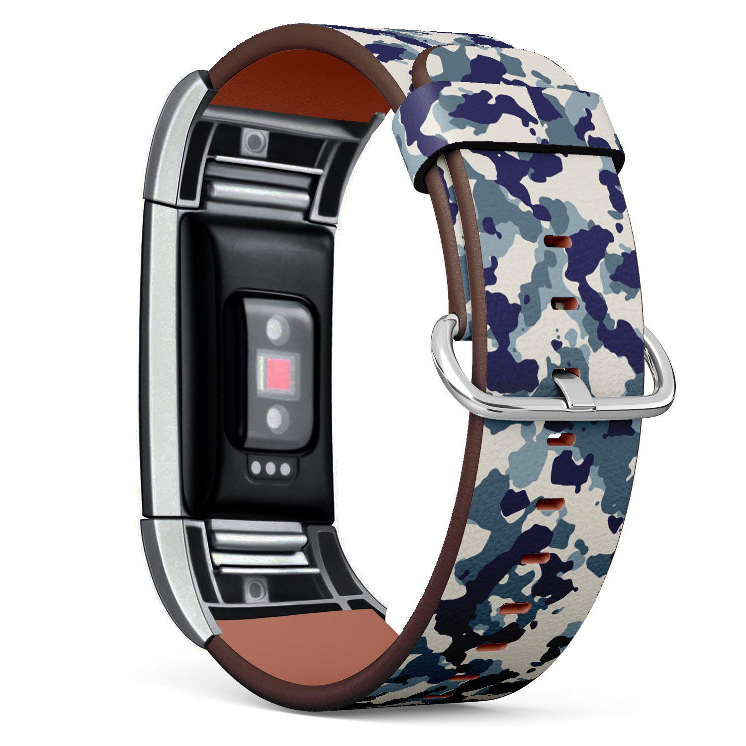Compatible with Fitbit Charge 2 , Patterned Leather Replacement Band (Navy Camouflage-2)