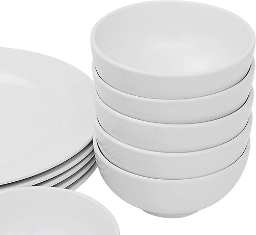 Miniatura 2 de Juego de vajilla de porcelana blanca, 18 piezas, platos y cuencos, juegos de platos con platos llanos, cuencos de ensalada para pasta y platos para