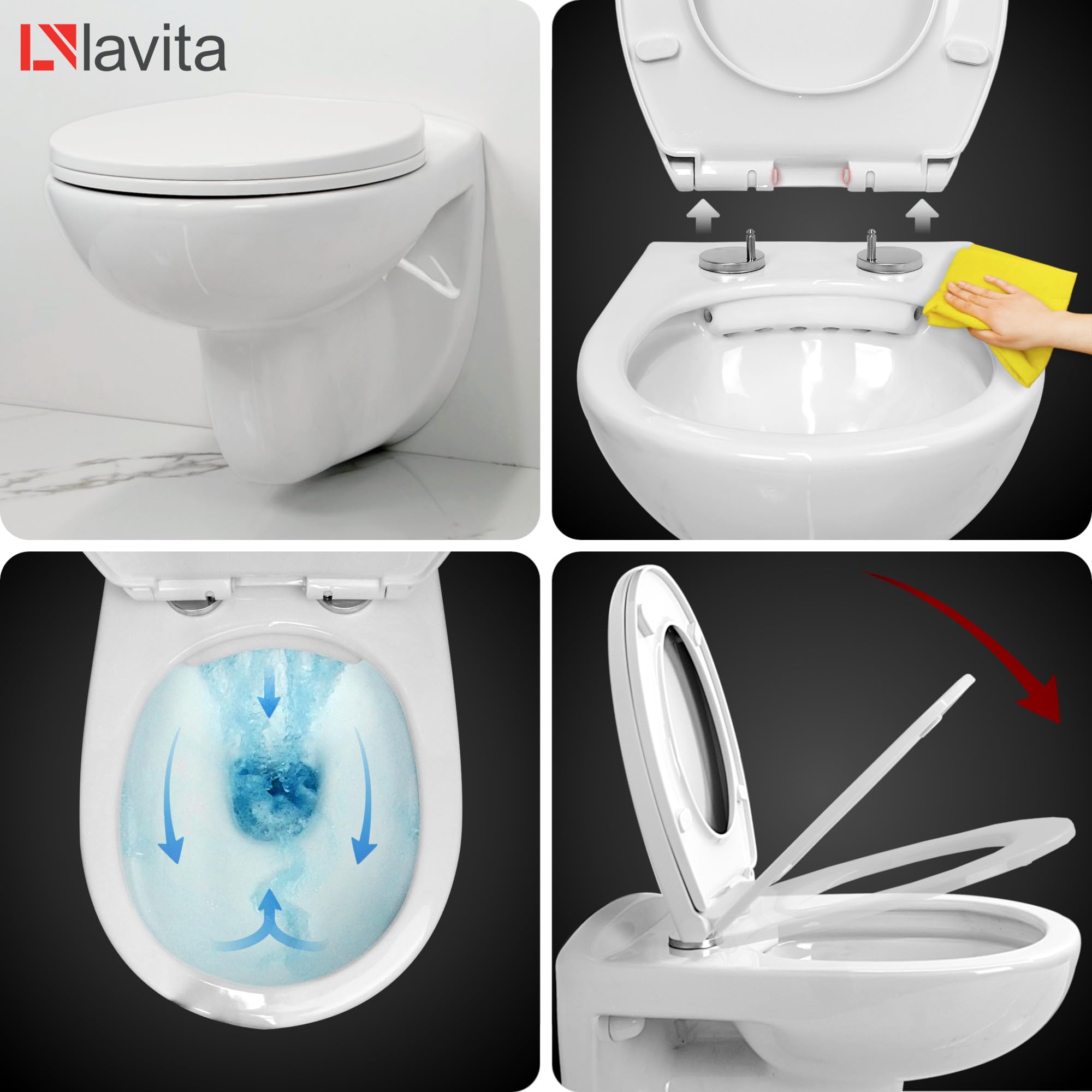 LAVITA Vorwandelement Solido Start + Wand Hänge WC Arctic Weiß Spülrandlos + WC-Sitz SoftClose Verchromter Knopf Komplettset Unterputz Spülkasten Toilette Komplett Sett WC