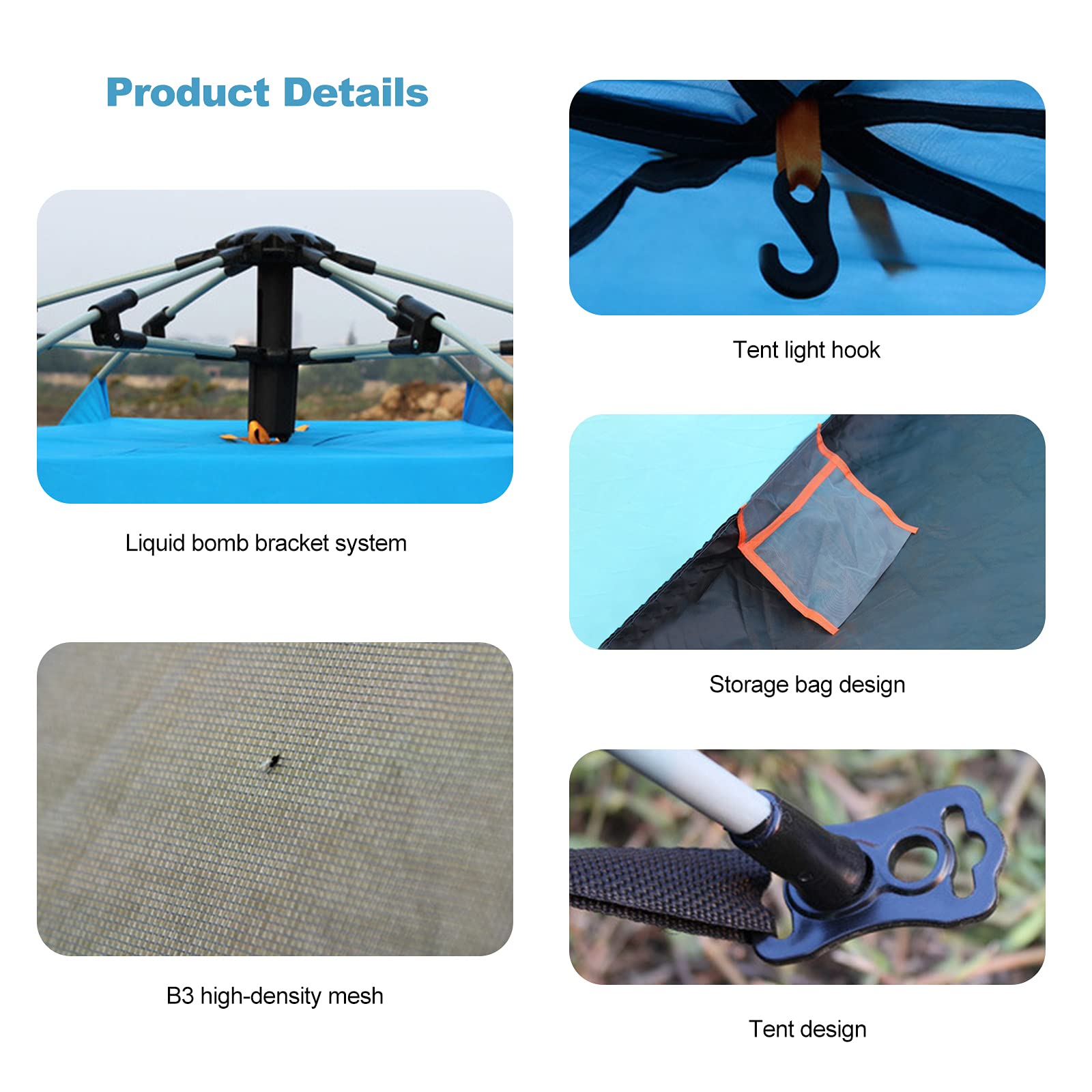 Ergocar Tienda de Campaña 210T PU Paño Impermeable Anti Viento & Protección UV Carpa Domo, 3-4 Personas Ultraligero Carpa Emergente para la Familia Senderismo Mochilero