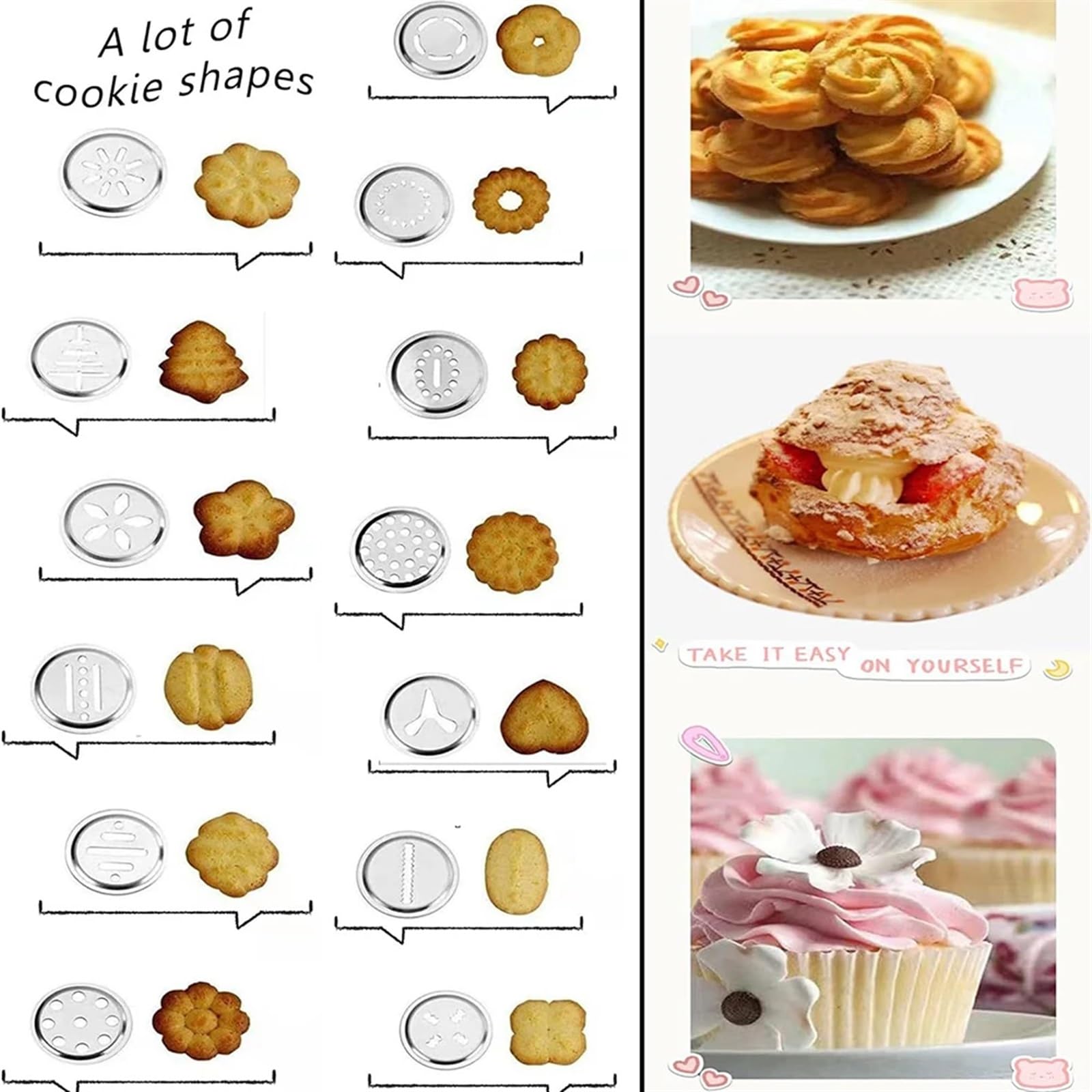 Jeringa Para Pastelería De Acero Inoxidable DIY Manual Cookie Presses Stainless Steel Piping Nozzles Biscuit Make Cake Decoration Tools With 13 Discs And 8 Icing Household Para Tartas, Pasteles