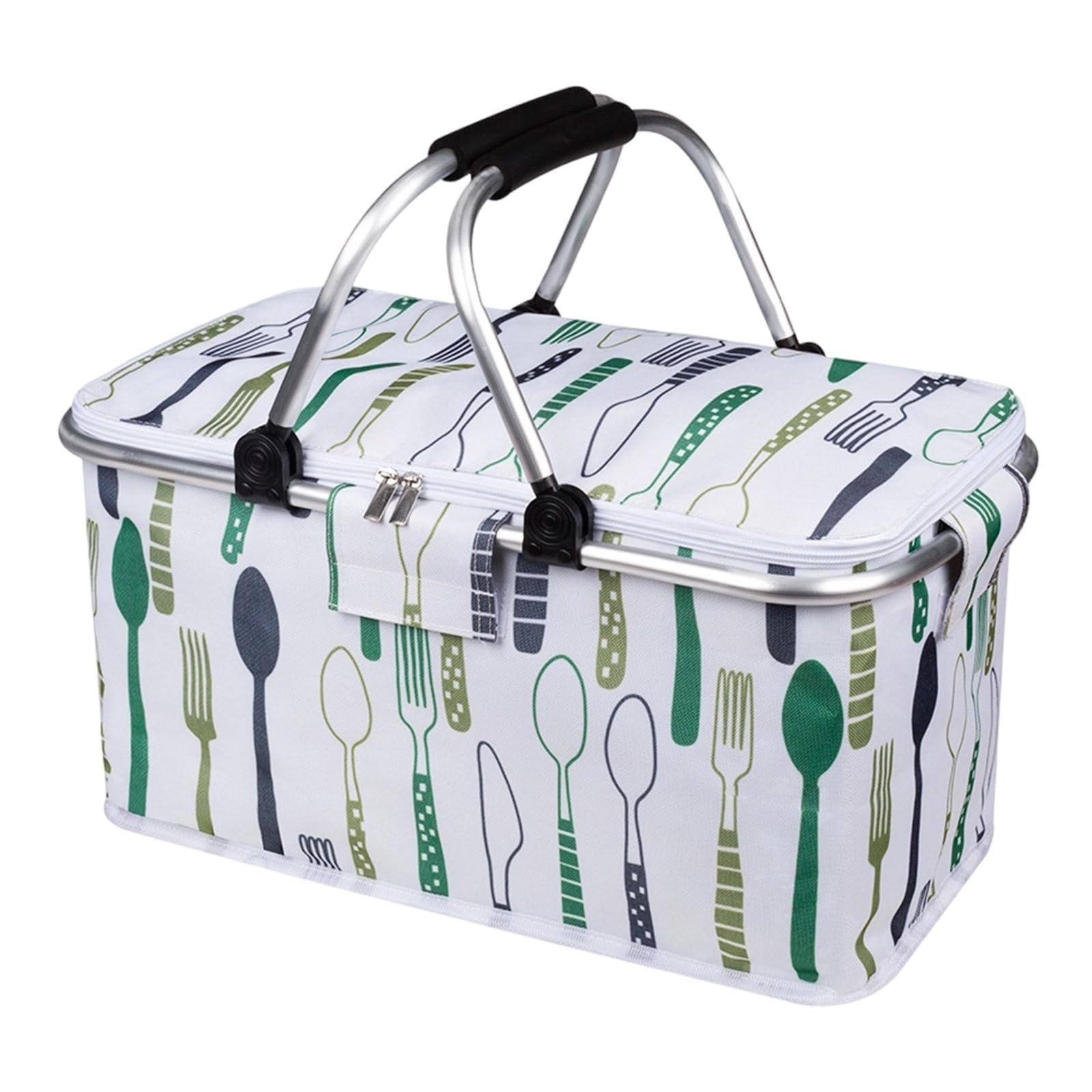 Insulated Picnic Bag, Collapsible Thermal Shopping Bags & Baskets with Aluminum Handle, Waterproof Oxford Portable Cooler foldable insulated shopping basket for Picnics, Camping, Shopping (Green)